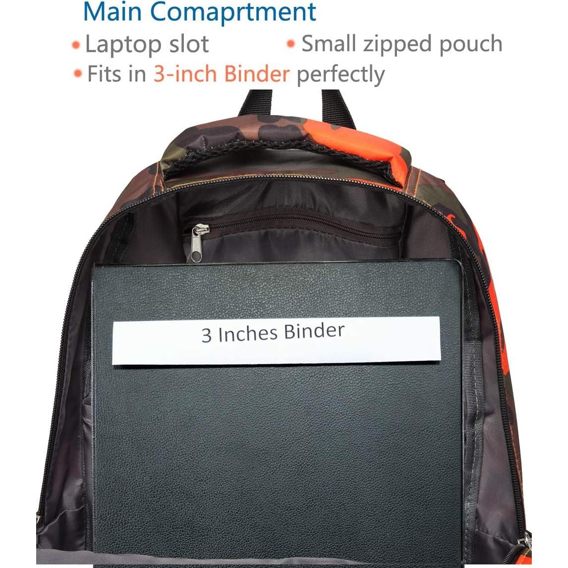 Mochila Escolar BLUEFAIRY 17" Niños 6-8 Años Camo Naranja