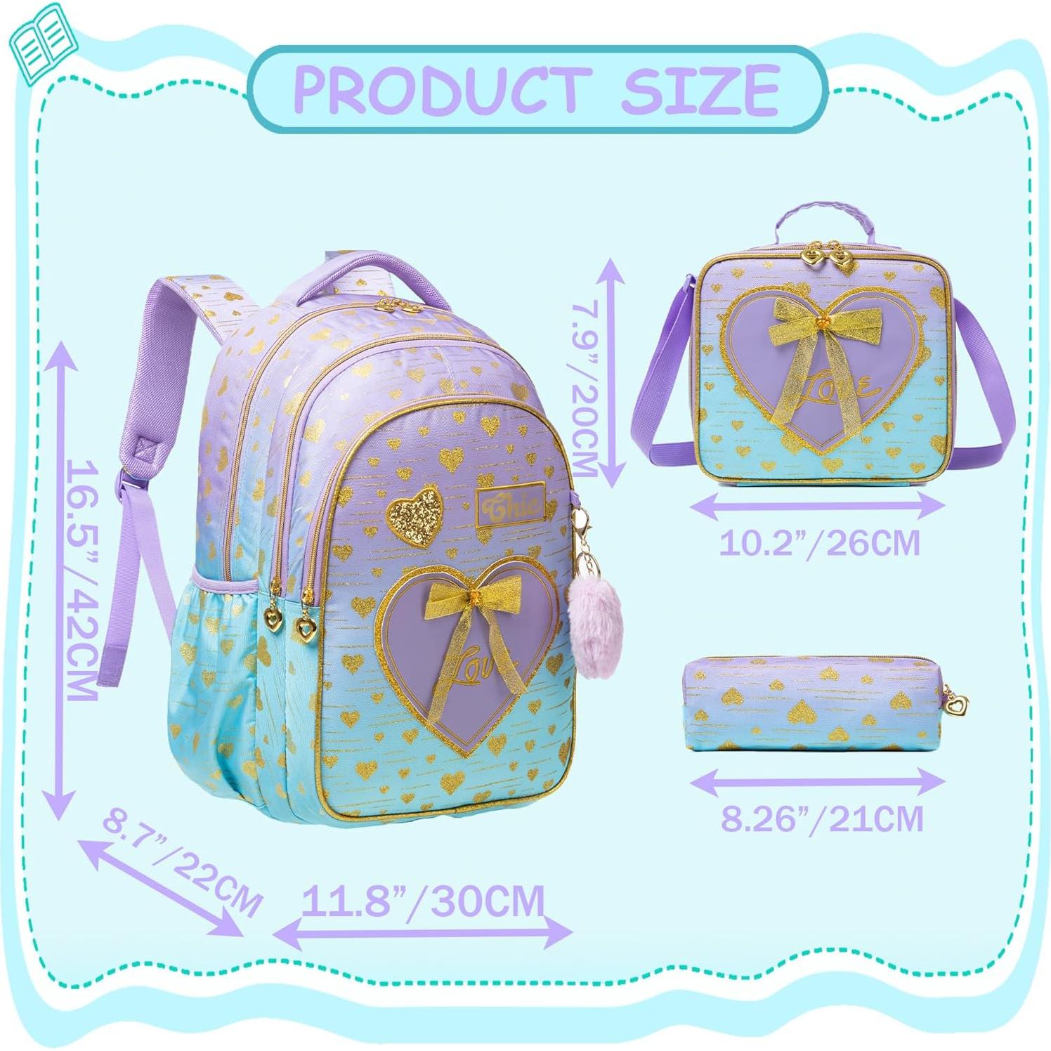 Mochila Escolar para Niñas Meetbelify con Lonchera y Estuche