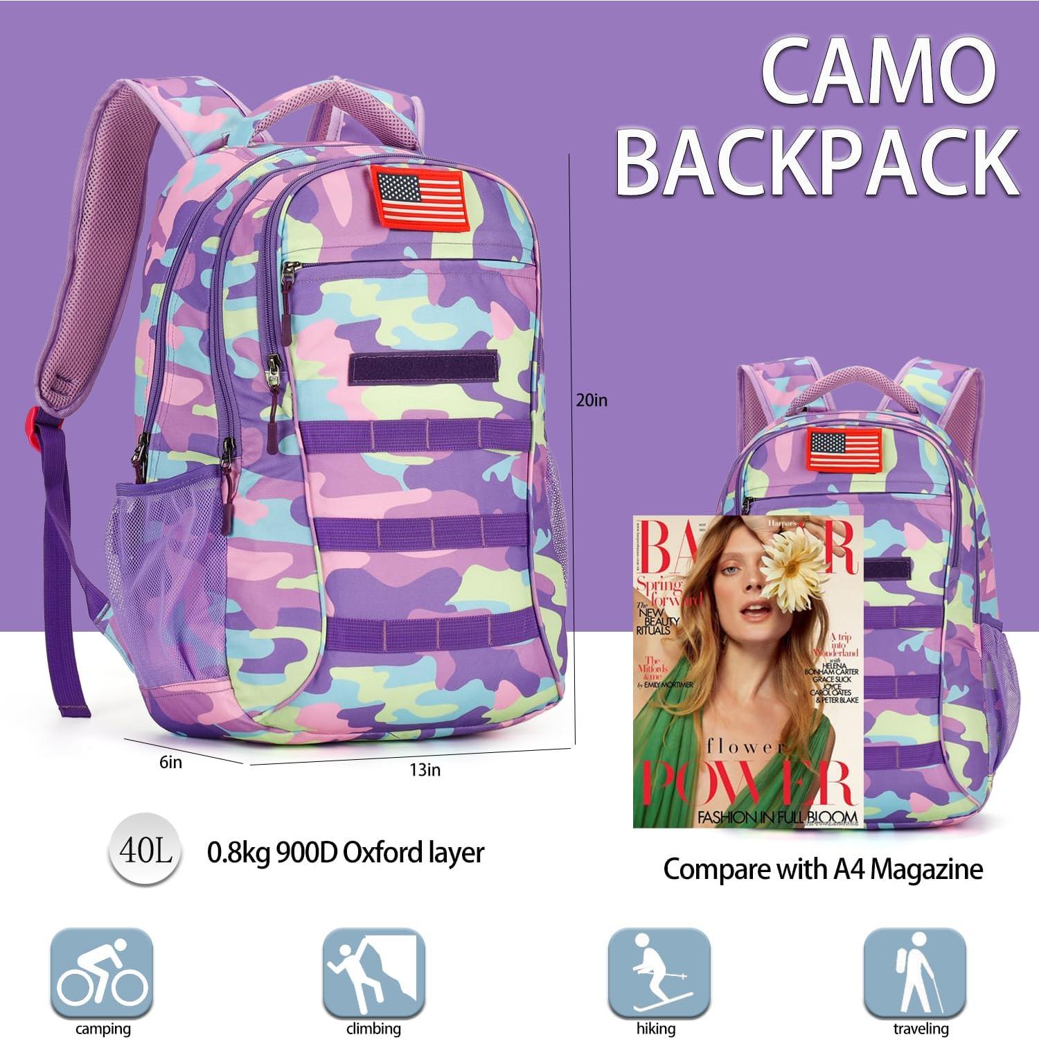 Mochila Camo 4land 40L para Niños con Puerto USB