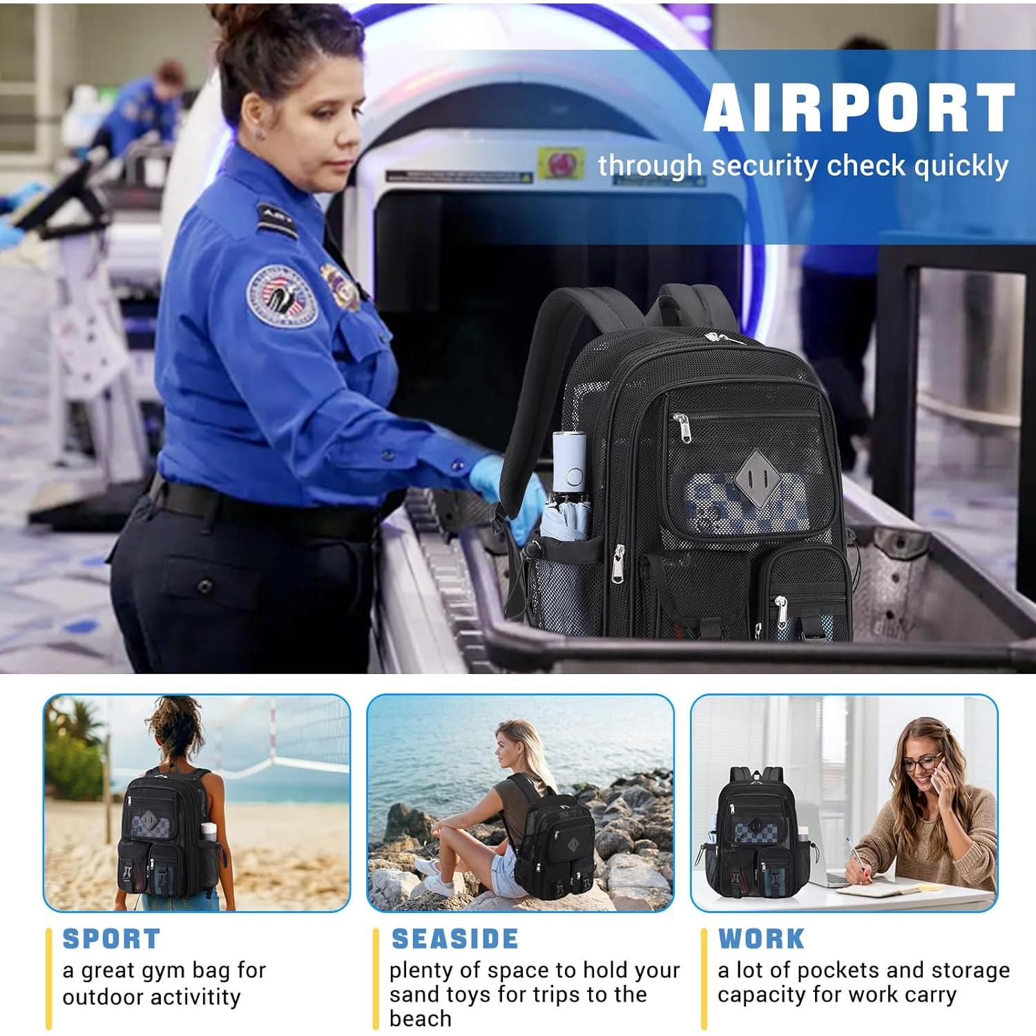 Mochila de Malla Transparente MOONBABY 30L Resistente Negro