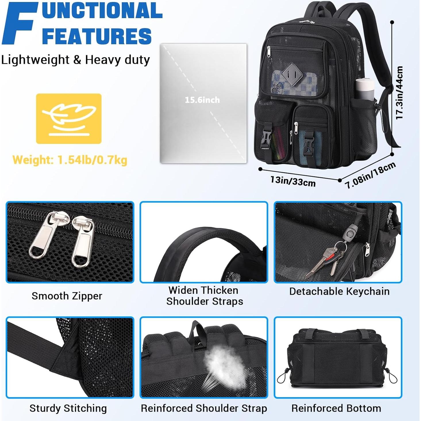 Mochila de Malla Transparente MOONBABY 30L Resistente Negro