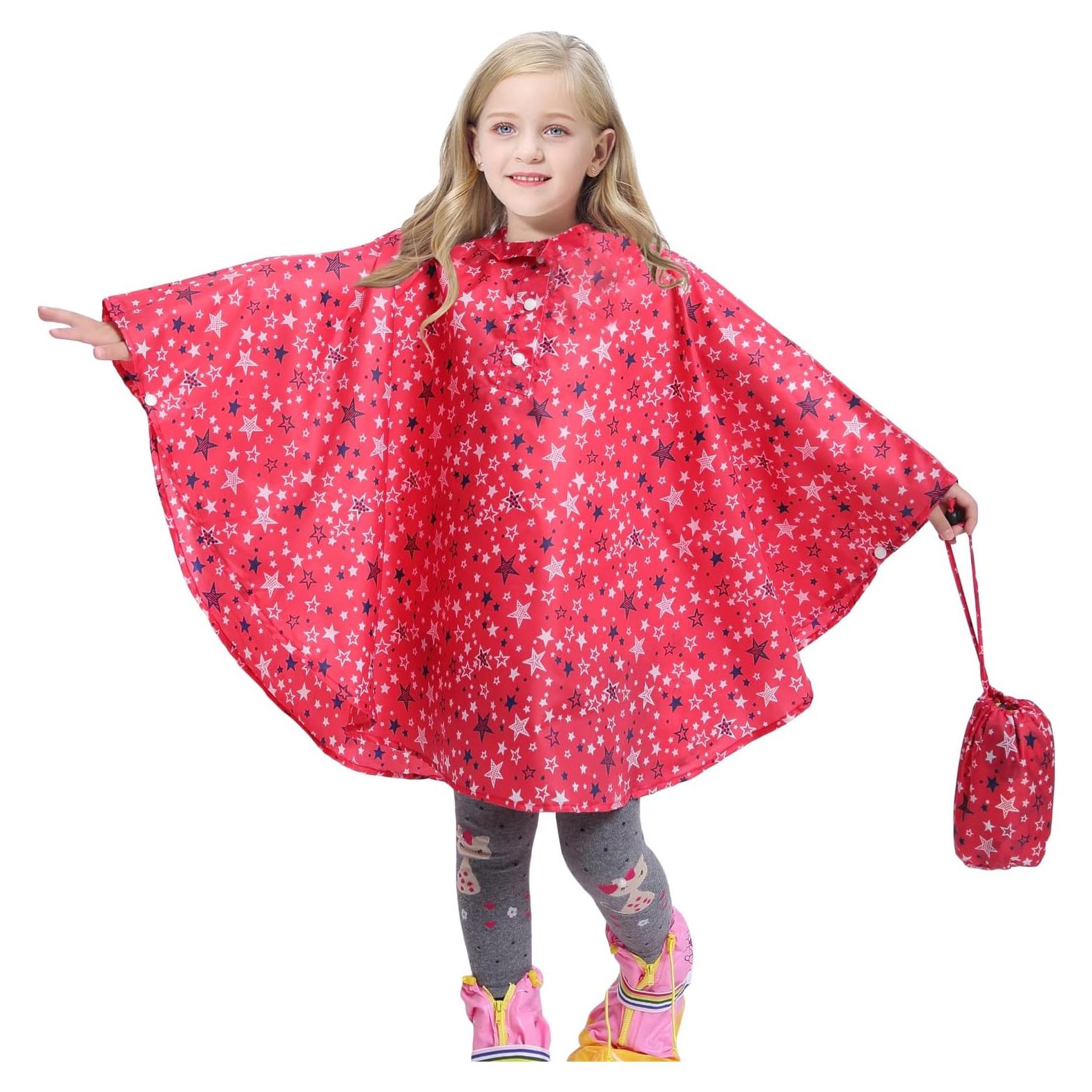 Poncho de Lluvia AIWUHE para Niños 7-9 Años Rosa Estrella