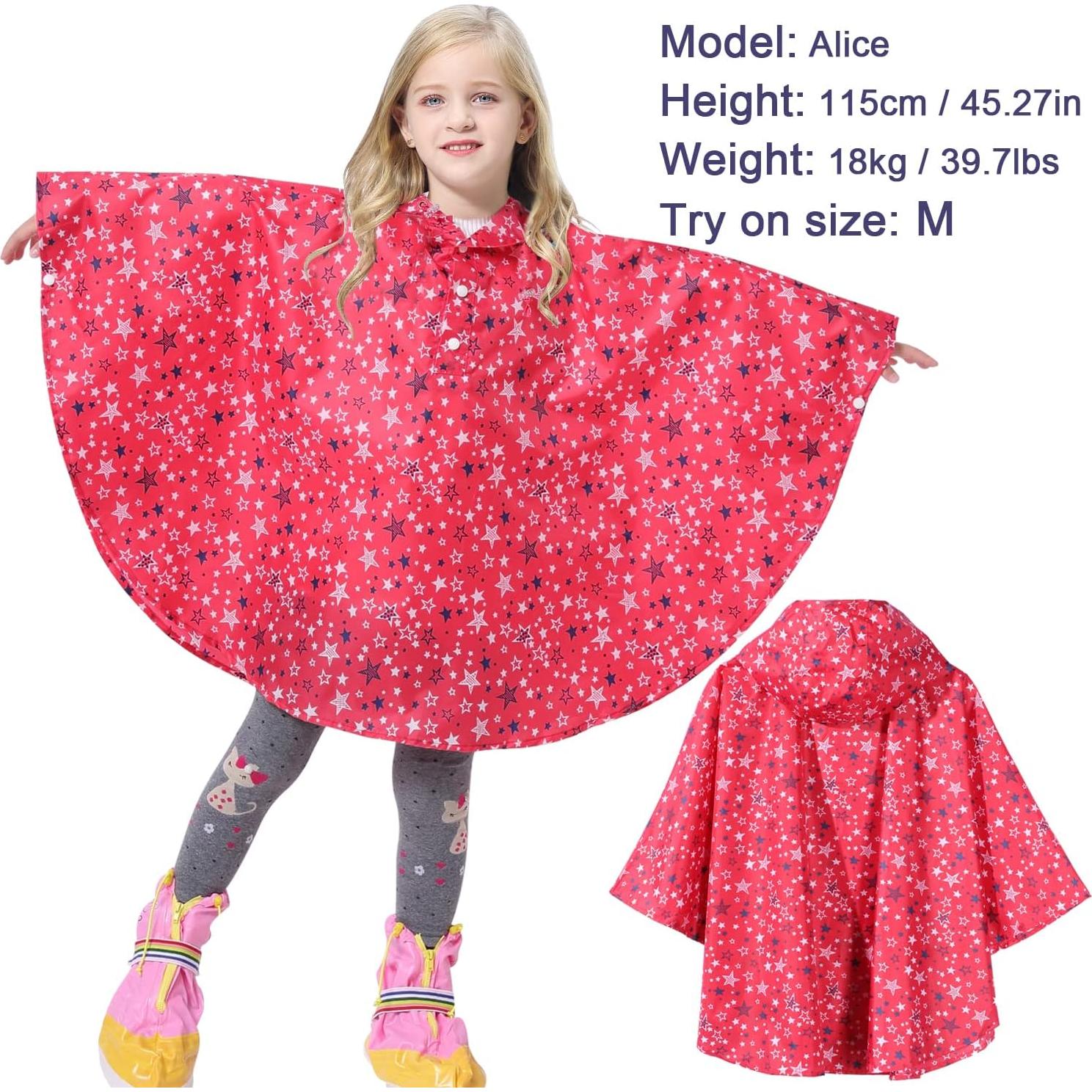 Poncho de Lluvia AIWUHE para Niños 7-9 Años Rosa Estrella