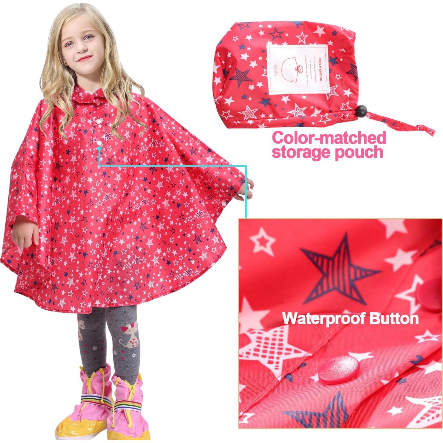 Poncho de Lluvia AIWUHE para Niños 7-9 Años Rosa Estrella