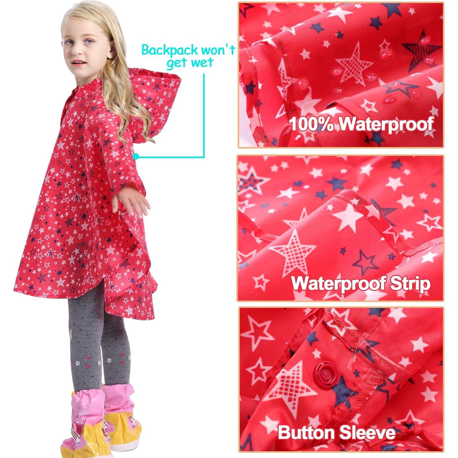 Poncho de Lluvia AIWUHE para Niños 7-9 Años Rosa Estrella