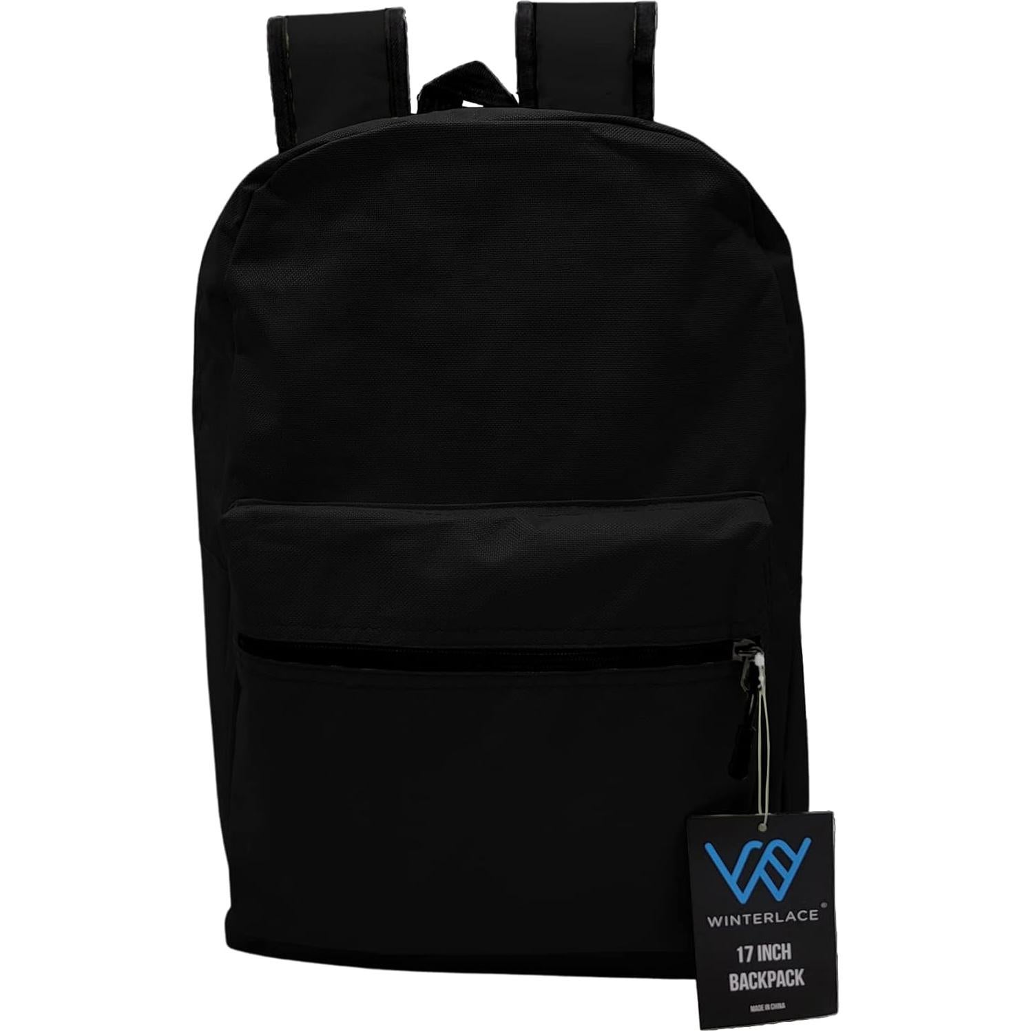 Paquete de 48 mochilas negras de 17 pulgadas con cremallera