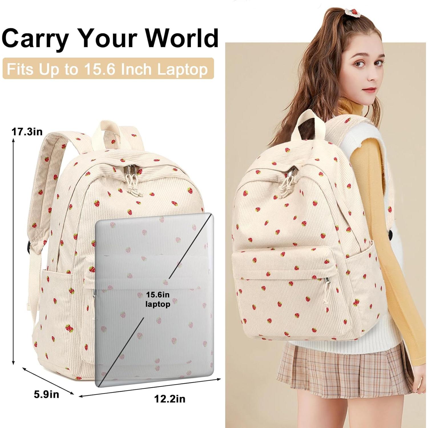 Mochila Escolar LOIDOU Beige Fresa 46x30x15cm para Laptop