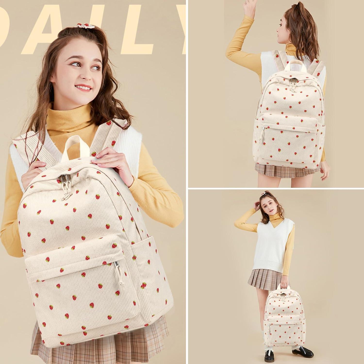 Mochila Escolar LOIDOU Beige Fresa 46x30x15cm para Laptop