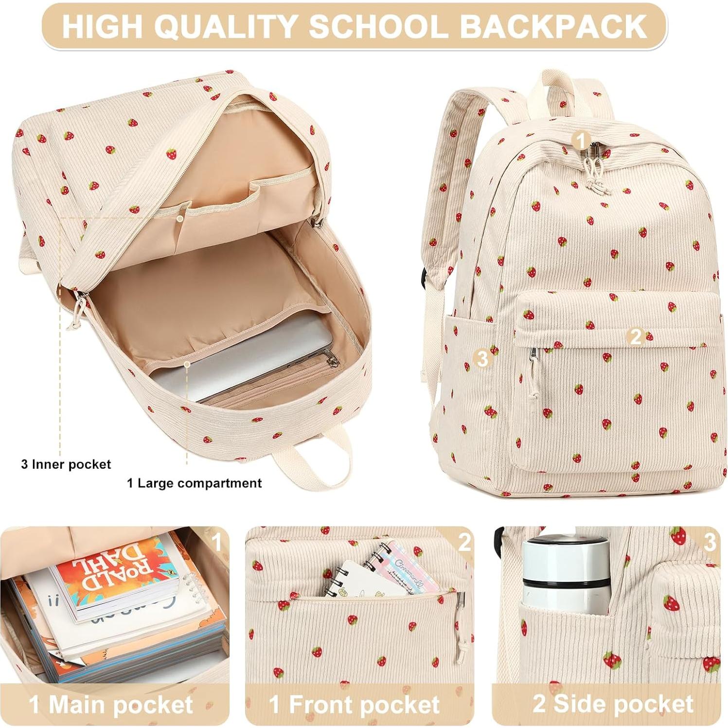 Mochila Escolar LOIDOU Beige Fresa 46x30x15cm para Laptop