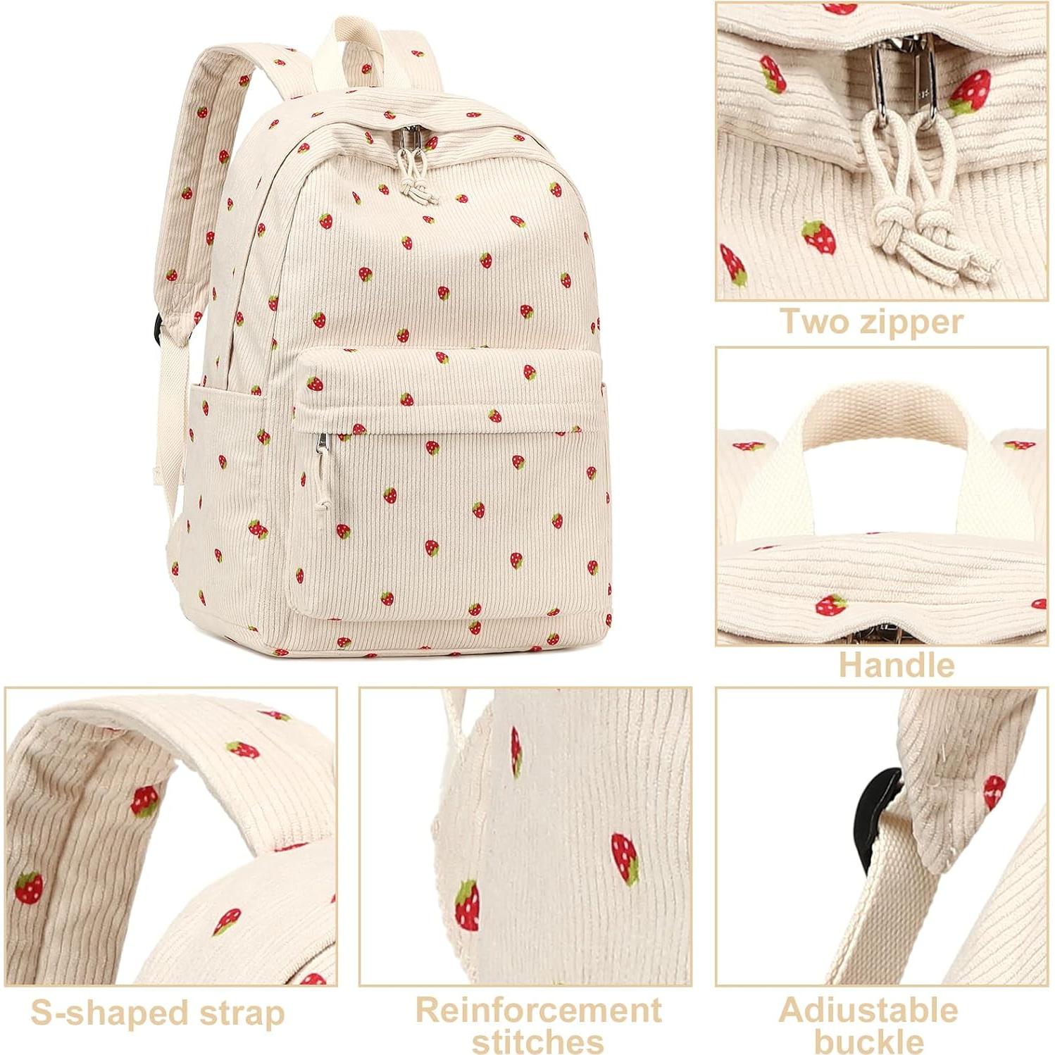 Mochila Escolar LOIDOU Beige Fresa 46x30x15cm para Laptop