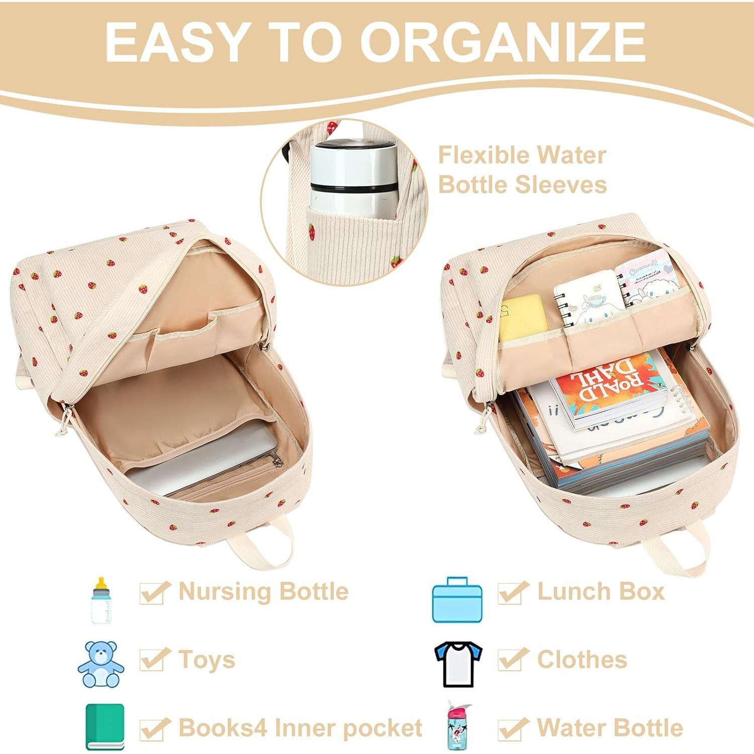 Mochila Escolar LOIDOU Beige Fresa 46x30x15cm para Laptop