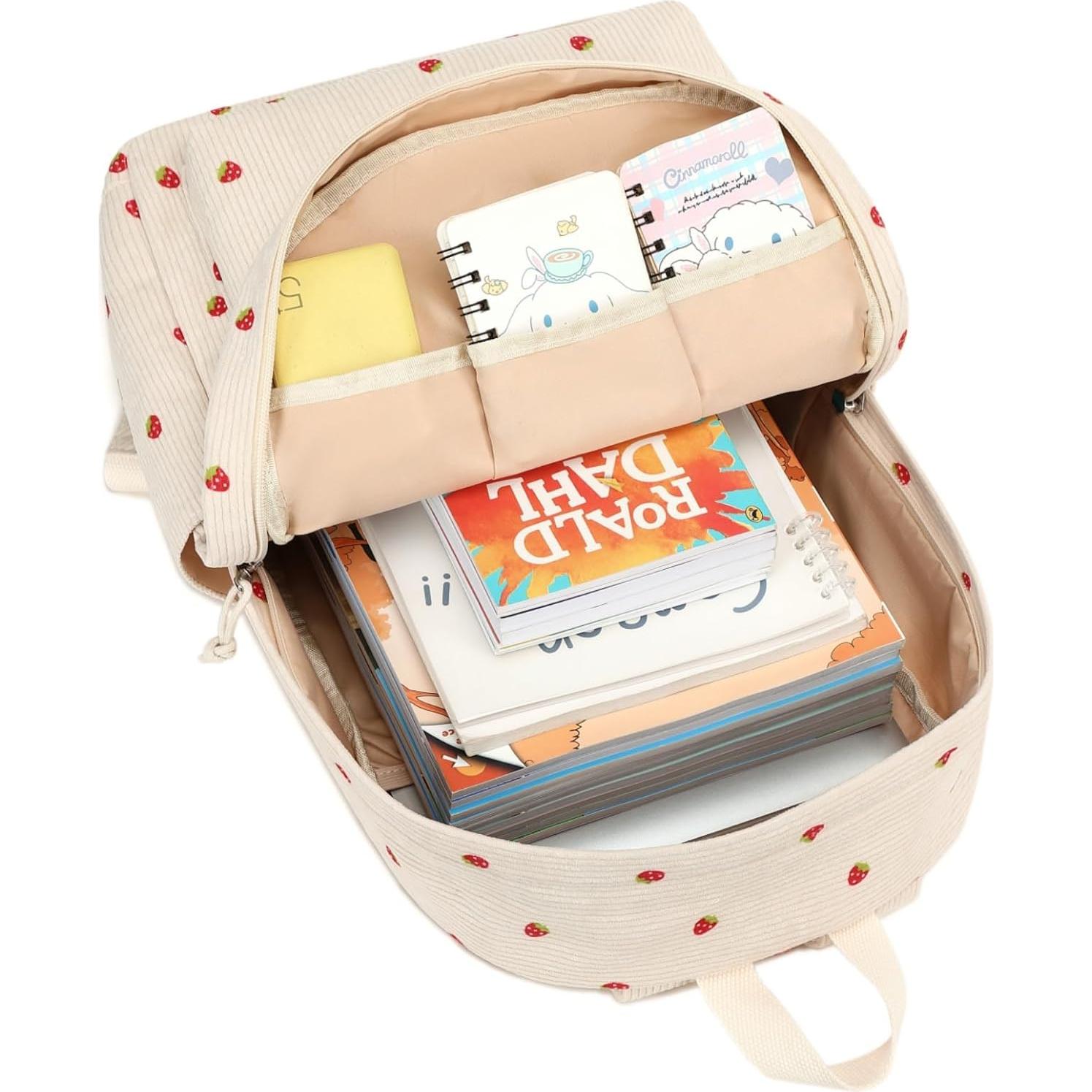 Mochila Escolar LOIDOU Beige Fresa 46x30x15cm para Laptop