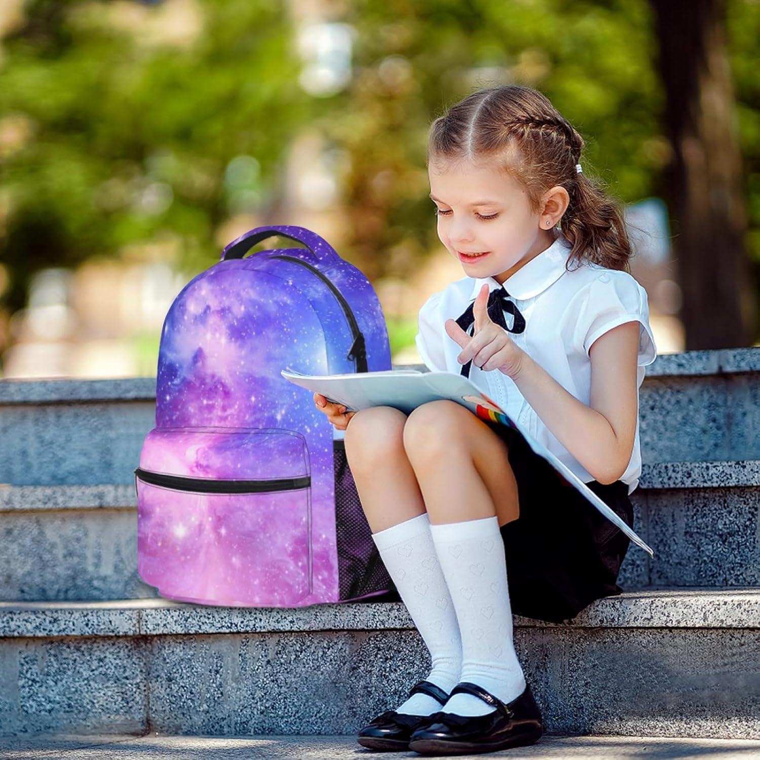 Mochila Galaxia Púrpura Niños Niñas 44x32x15cm Escolar