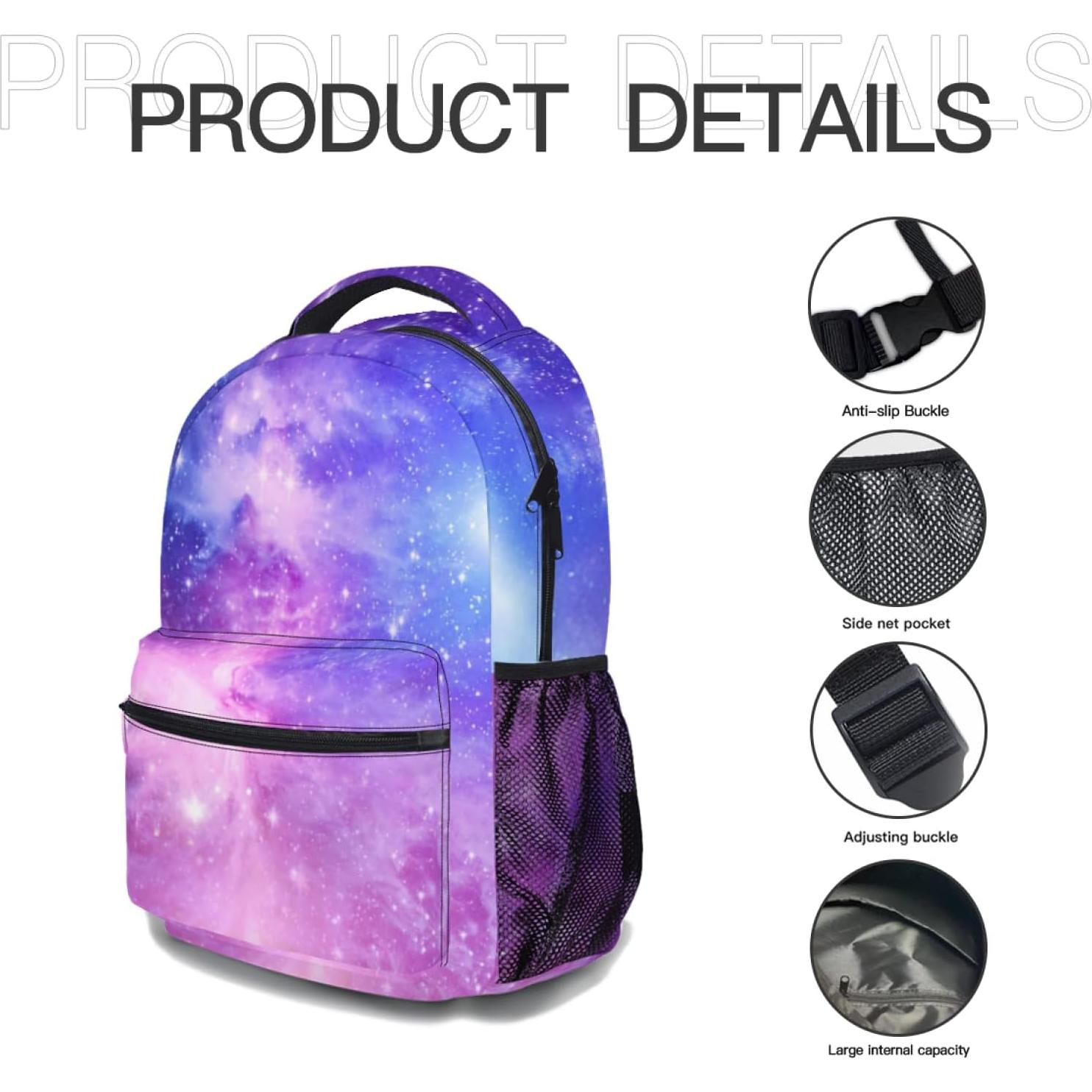 Mochila Galaxia Púrpura Niños Niñas 44x32x15cm Escolar