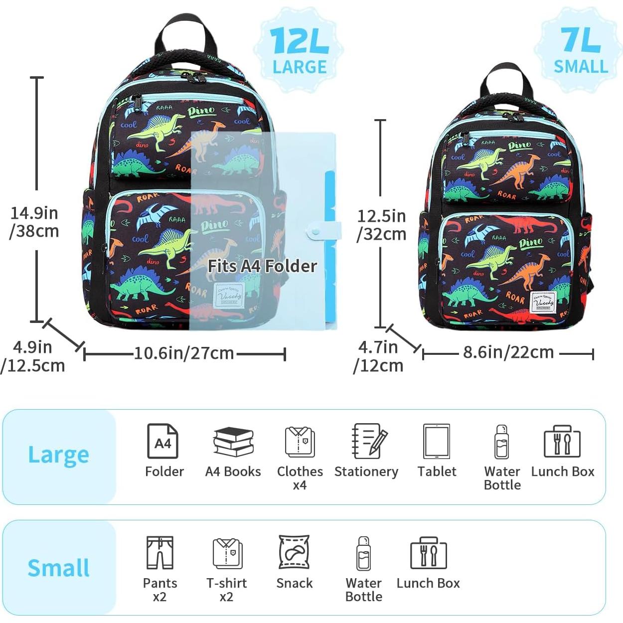 Mochila Vaschy para Niños 12L Diseño Dinosaurio Negro
