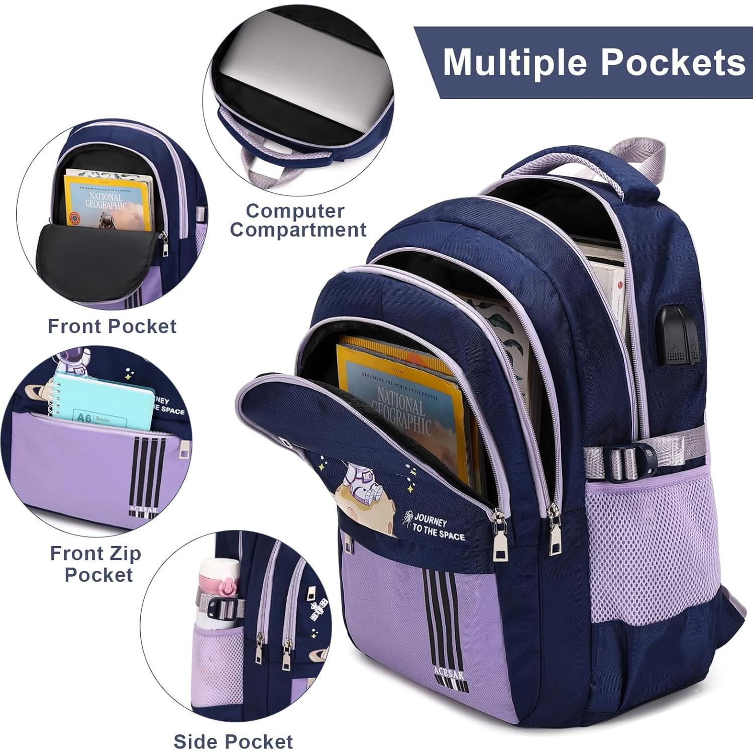 Mochila Escolar Impermeable ACESAK para Niñas 30x15x45cm