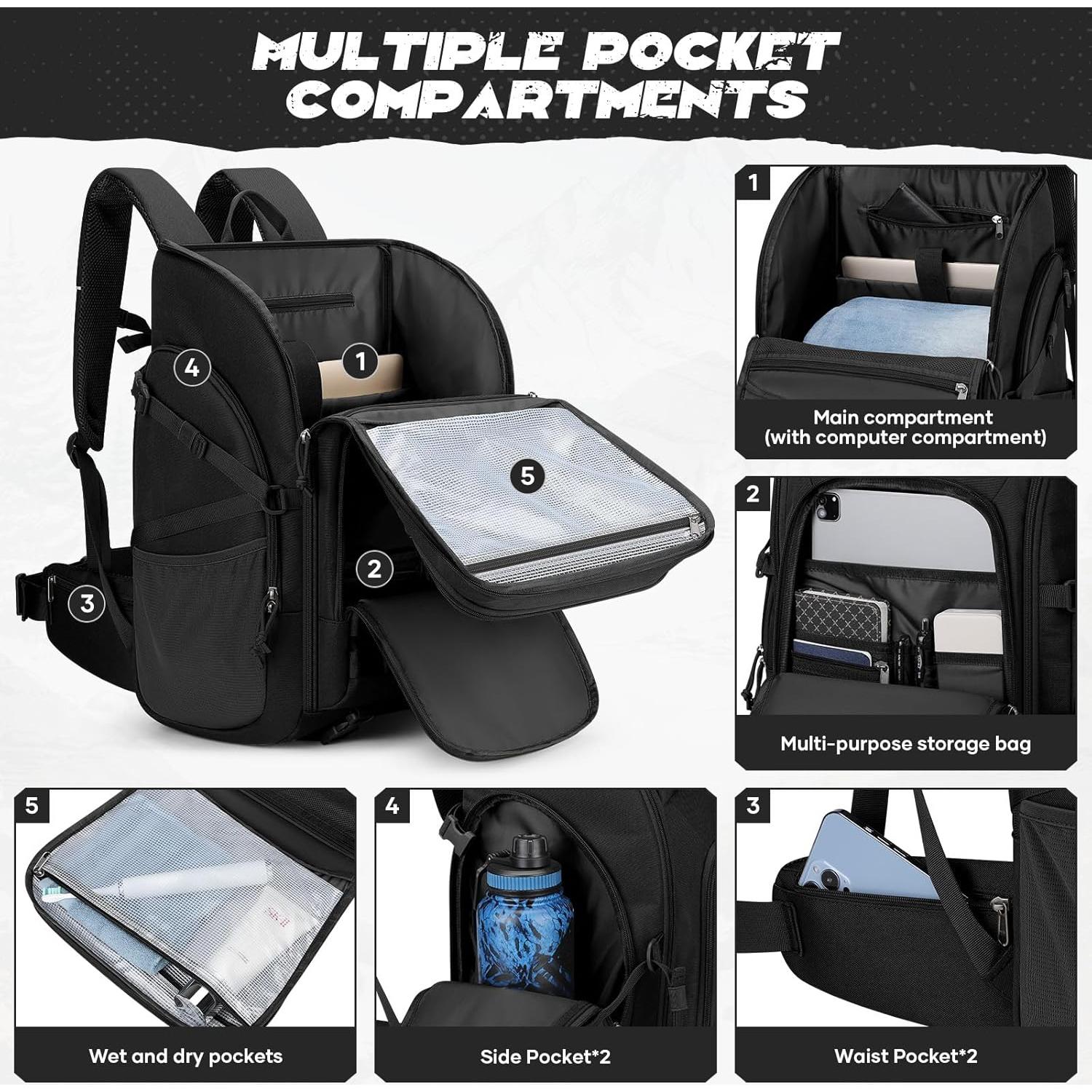 Maelstrom Tactical Backpack for Men, Water Resistant 40L Military Backpack, for Hiking, Camping, Gym with Molle System (Black)