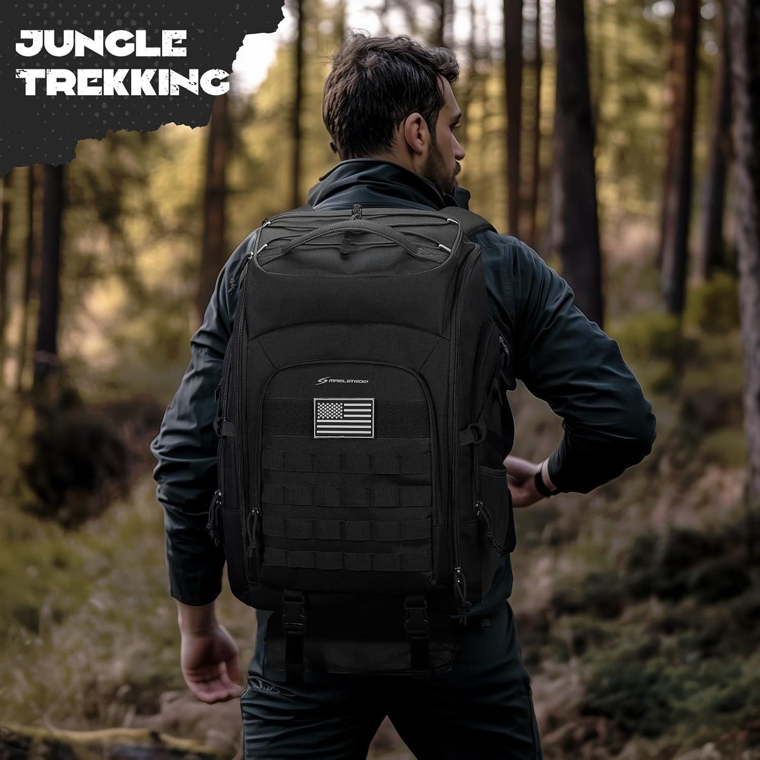 Maelstrom Tactical Backpack for Men, Water Resistant 40L Military Backpack, for Hiking, Camping, Gym with Molle System (Black)