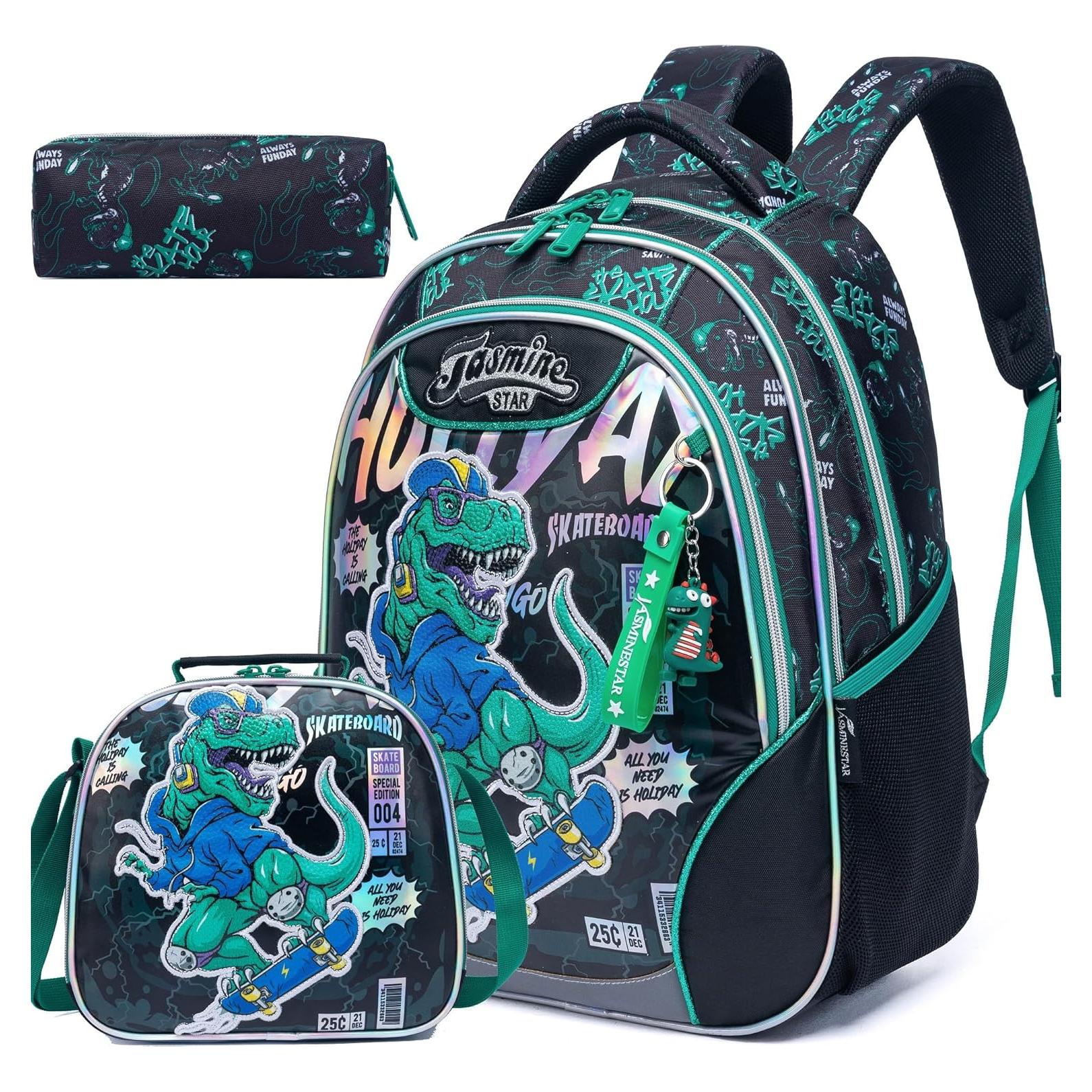 Mochila Escolar para Niños 6-12 Años con Almuerzo Dinosaurio