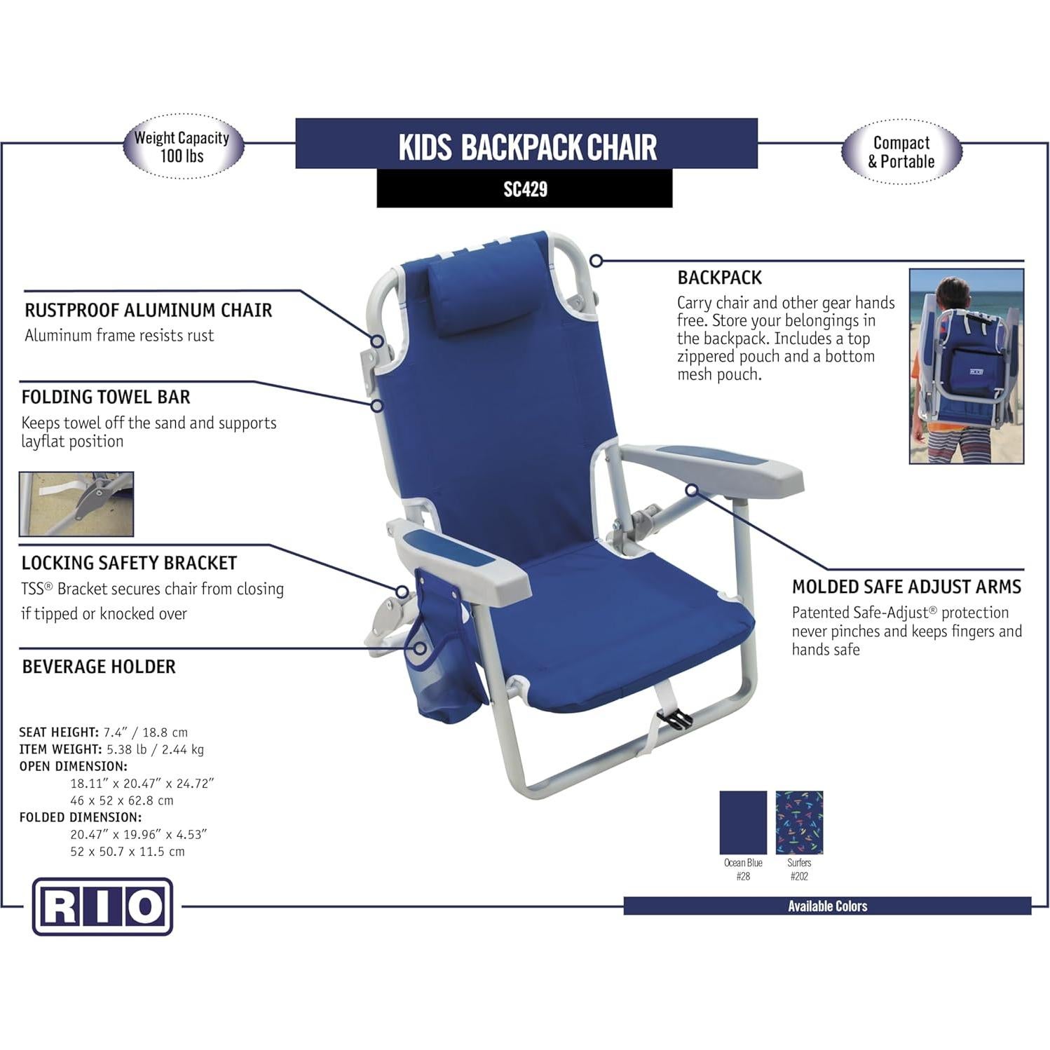 Silla de Playa Plegable RIO Gear para Niños 5 Posiciones