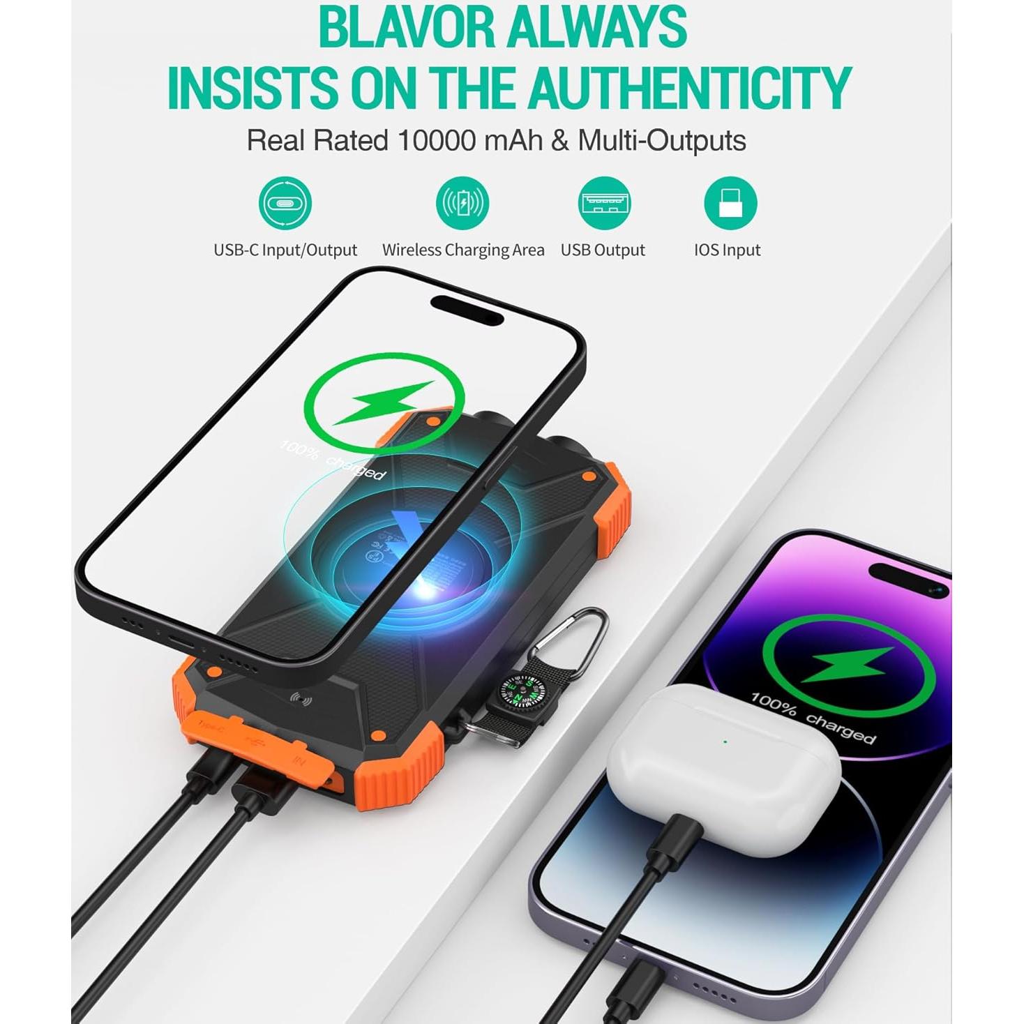 Cargador Solar Power Bank 10,000mAh BLAVOR Inalámbrico 20W