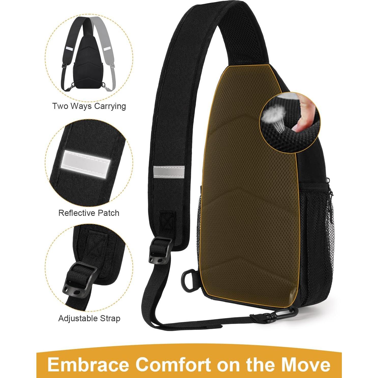 Mochila Bandolera Impermeable Pritent Mediana Negra 6L