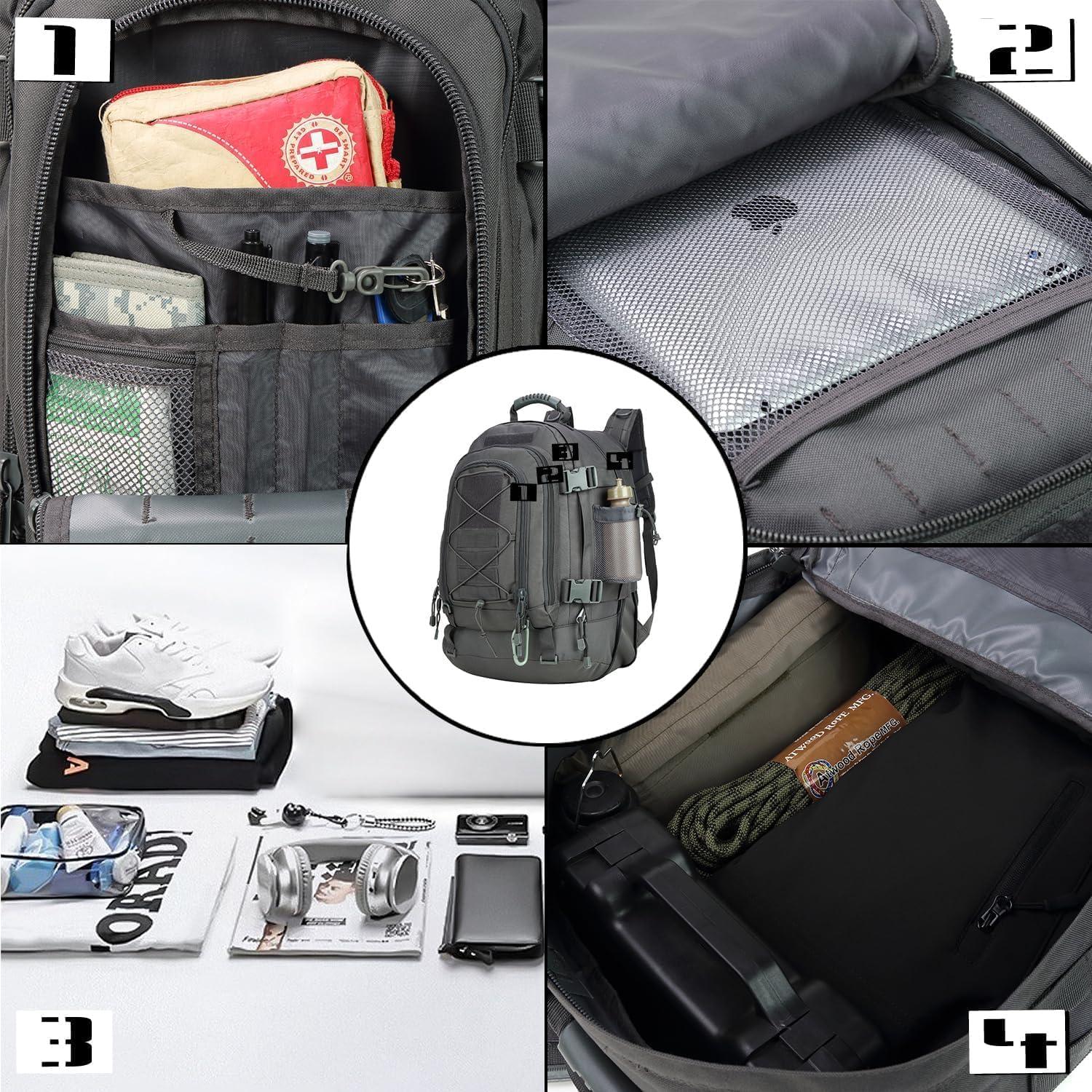 Mochila táctica expandible 39-64L Molle gris para senderismo