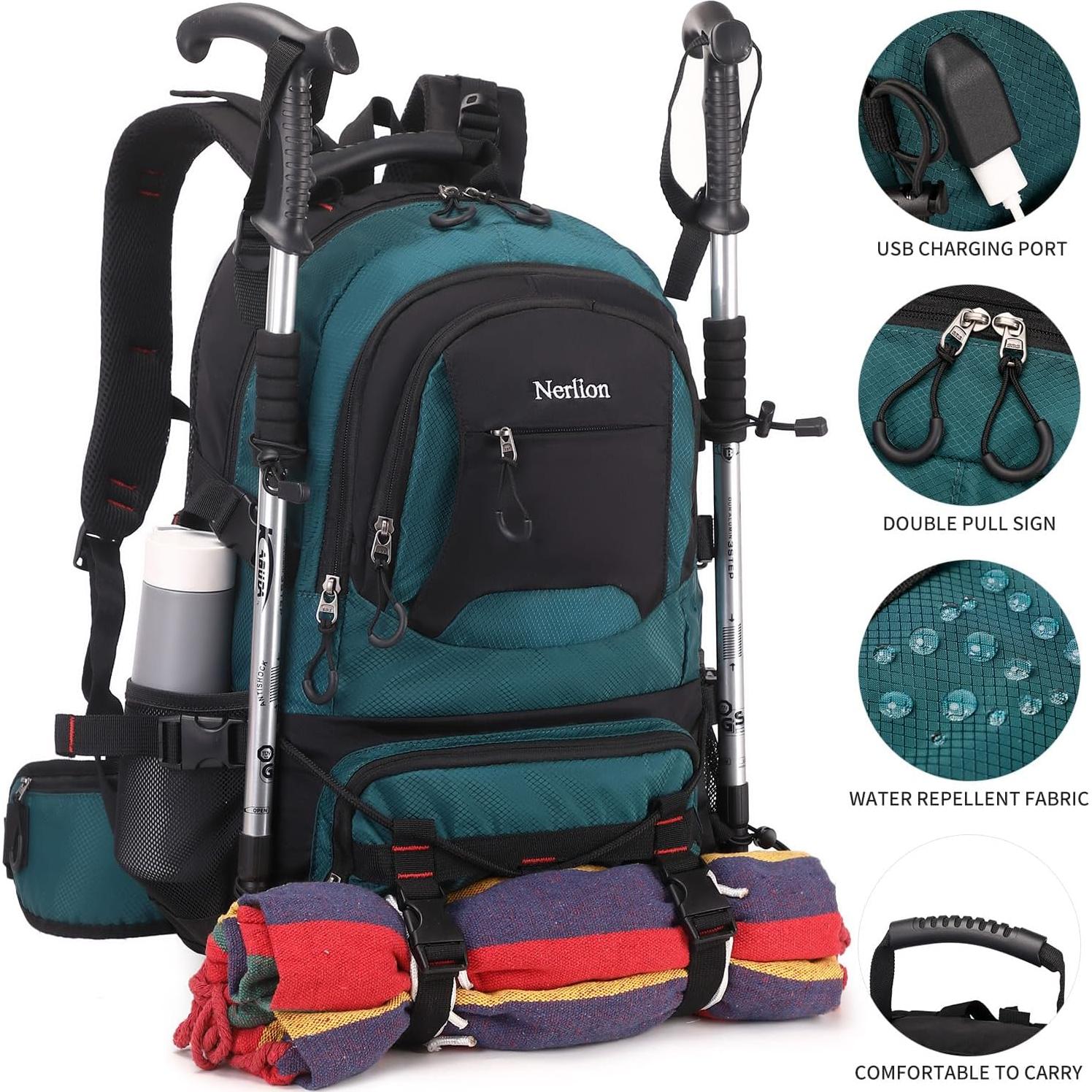 Mochila de Senderismo Nerlion 40L Impermeable Unisex Verde