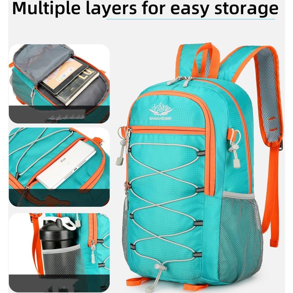 Mochila Plegable Ligera 30L para Senderismo Camping Azul Lago