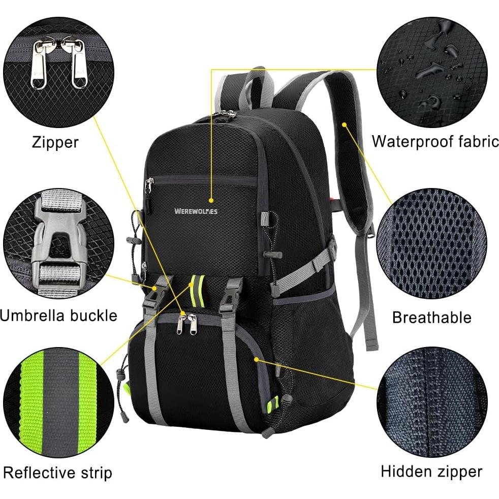 Mochila de Senderismo HOMBRES LOBO 20L Plegable Resistente al Agua