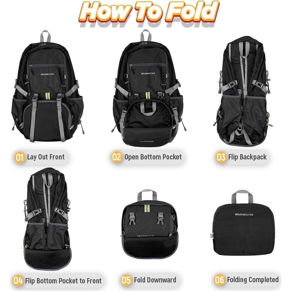 Mochila de Senderismo HOMBRES LOBO 20L Plegable Resistente al Agua