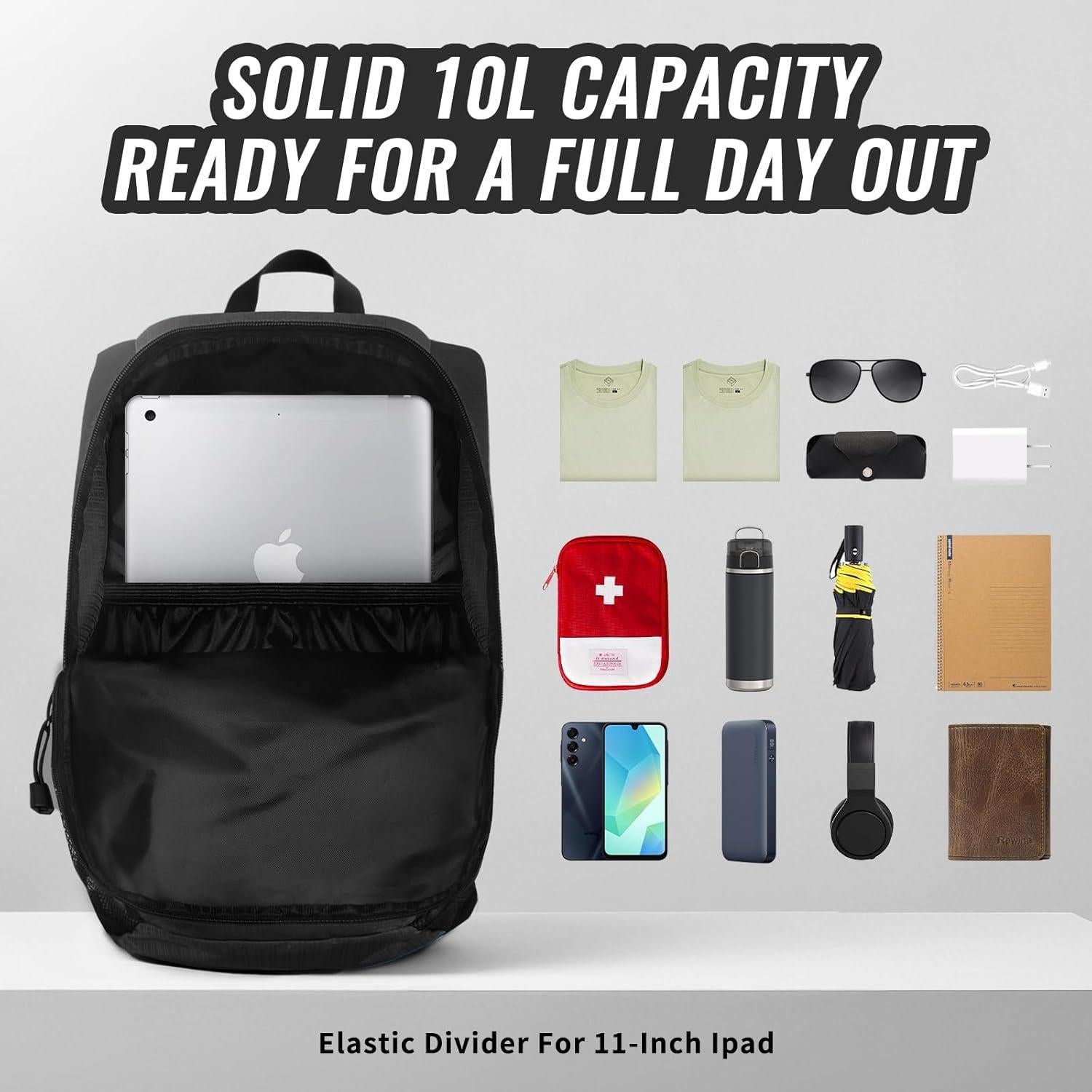 Mochila de Senderismo Plegable 10L Unisex - Negra