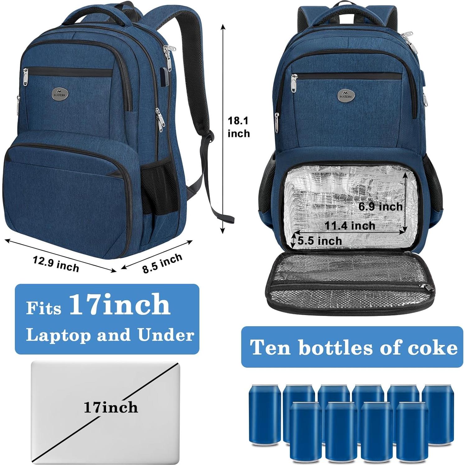 Mochila MATEIN 17" para Laptop y Almuerzo Aislado Azul