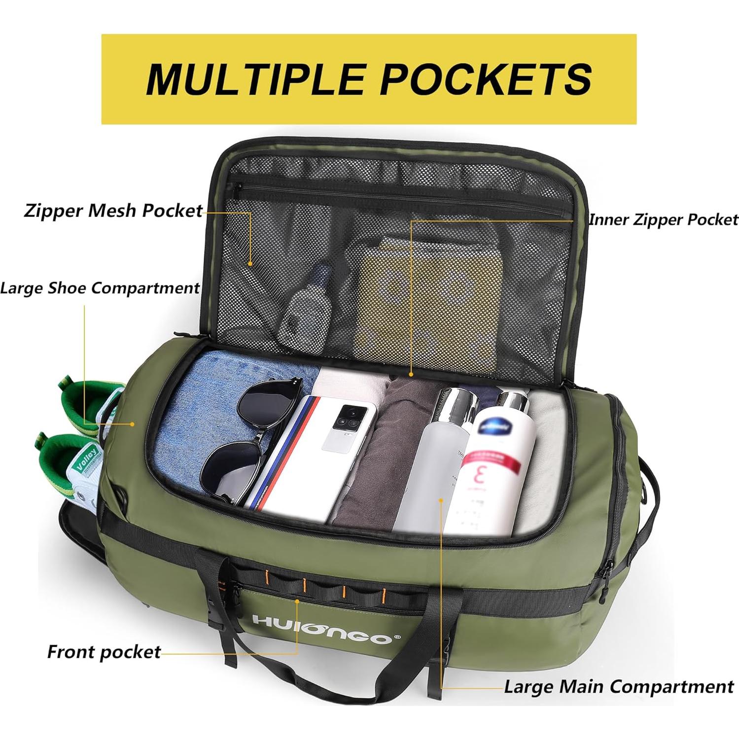 Bolsa de viaje impermeable 60L para hombres - Duffel verde