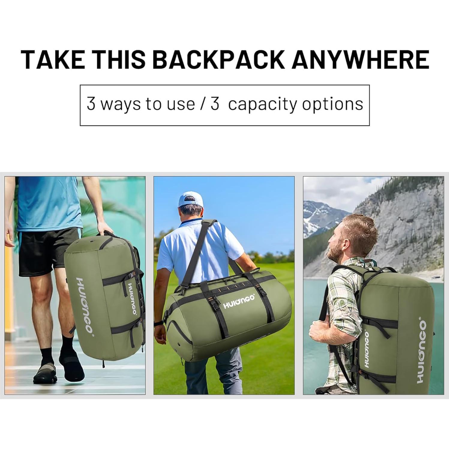 Bolsa de viaje impermeable 60L para hombres - Duffel verde