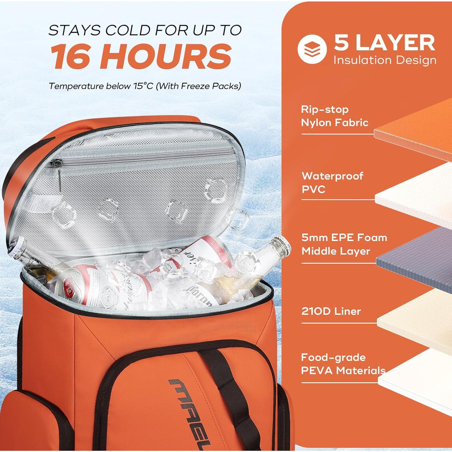 Mochila Enfriadora Aislada Maelstrom 34L Naranja Impermeable