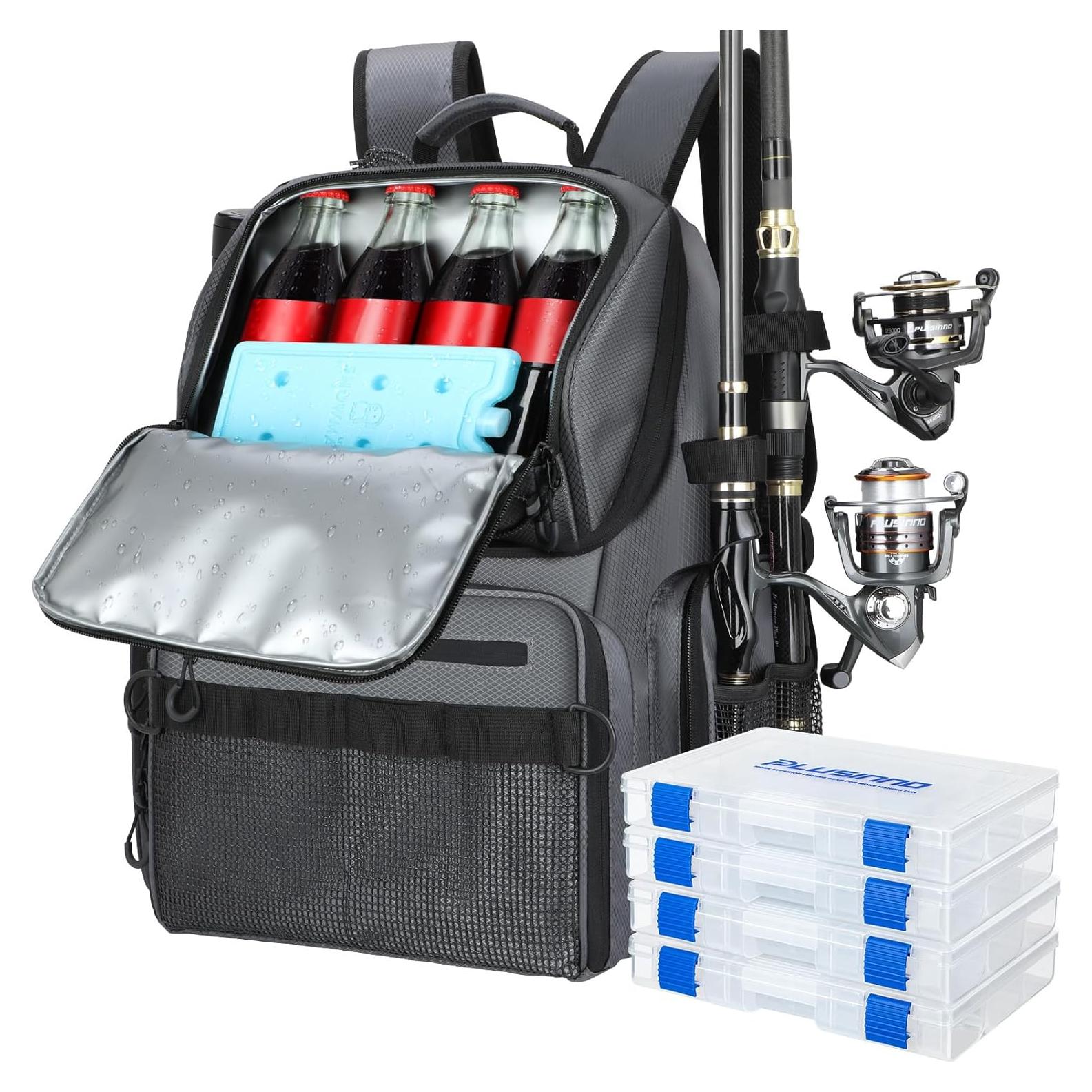 Mochila de Pesca PLUSINNO 45L con Enfriador y Soportes