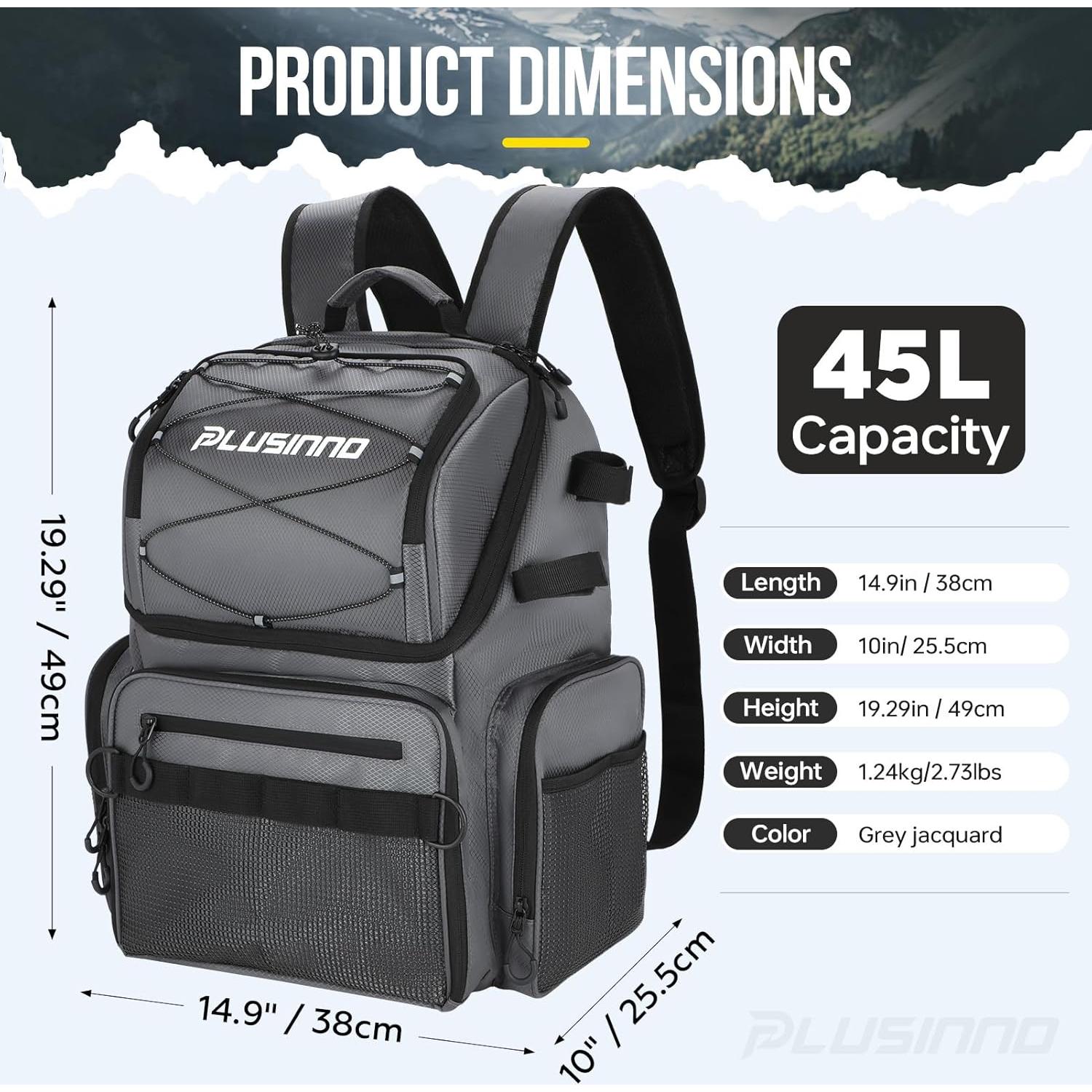 Mochila de Pesca PLUSINNO 45L con Enfriador y Soportes
