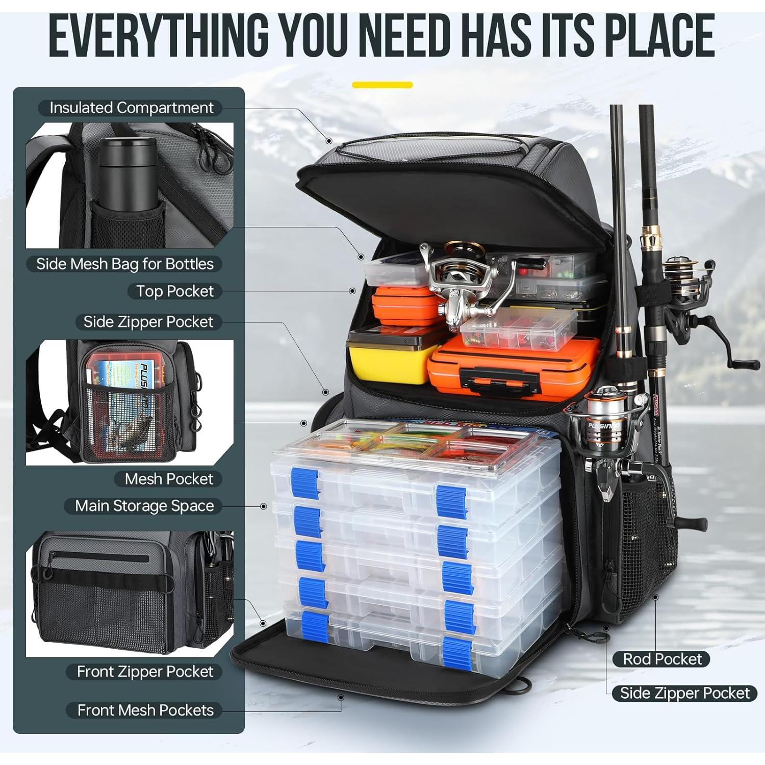 Mochila de Pesca PLUSINNO 45L con Enfriador y Soportes