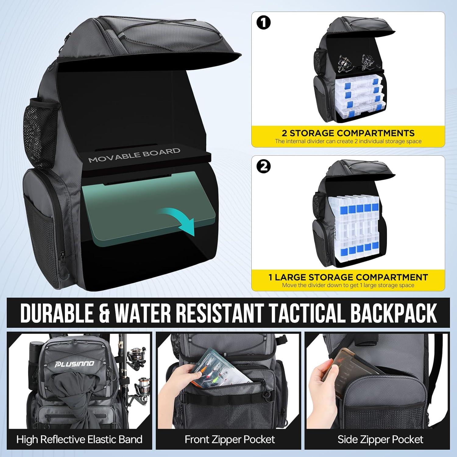 Mochila de Pesca PLUSINNO 45L con Enfriador y Soportes