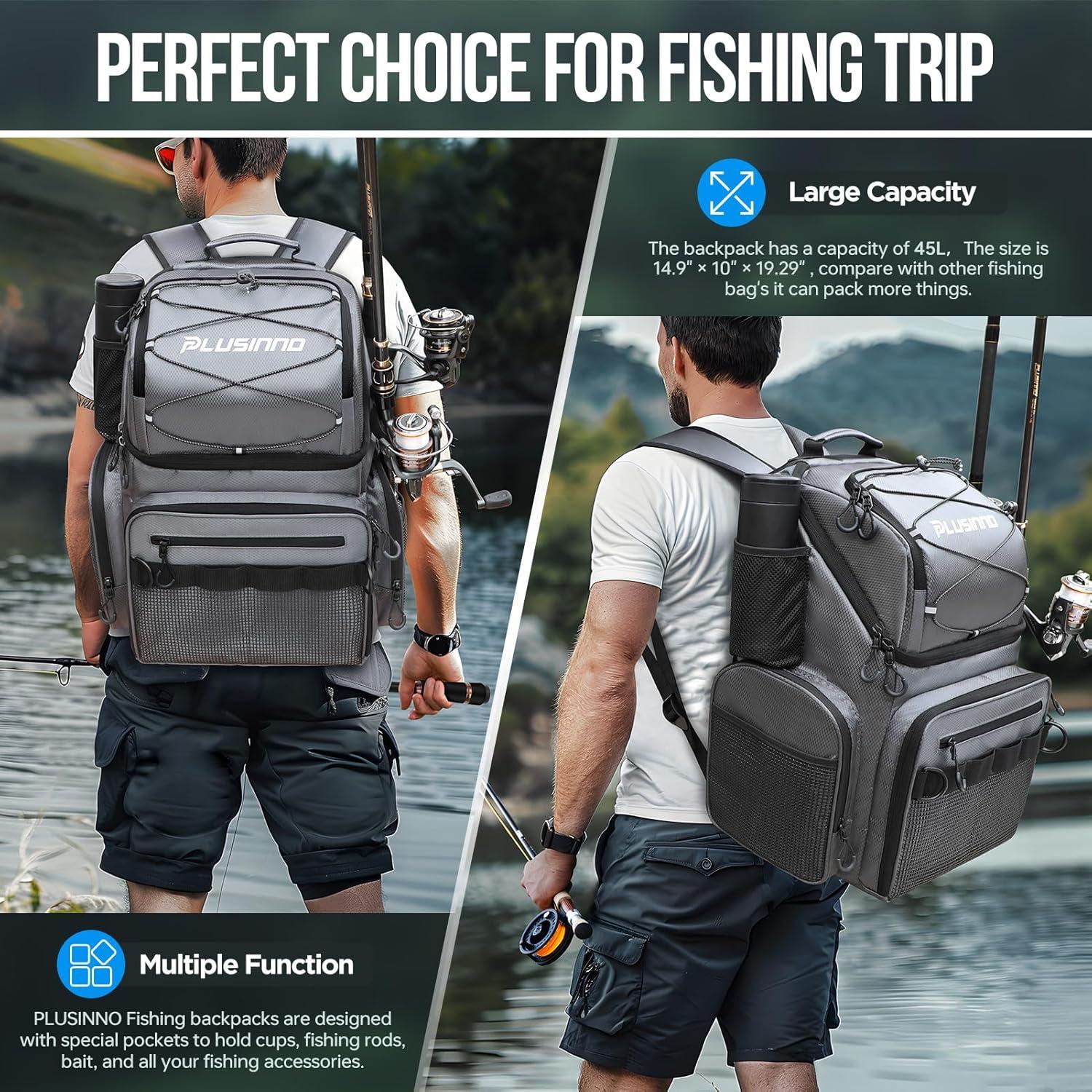 Mochila de Pesca PLUSINNO 45L con Enfriador y Soportes
