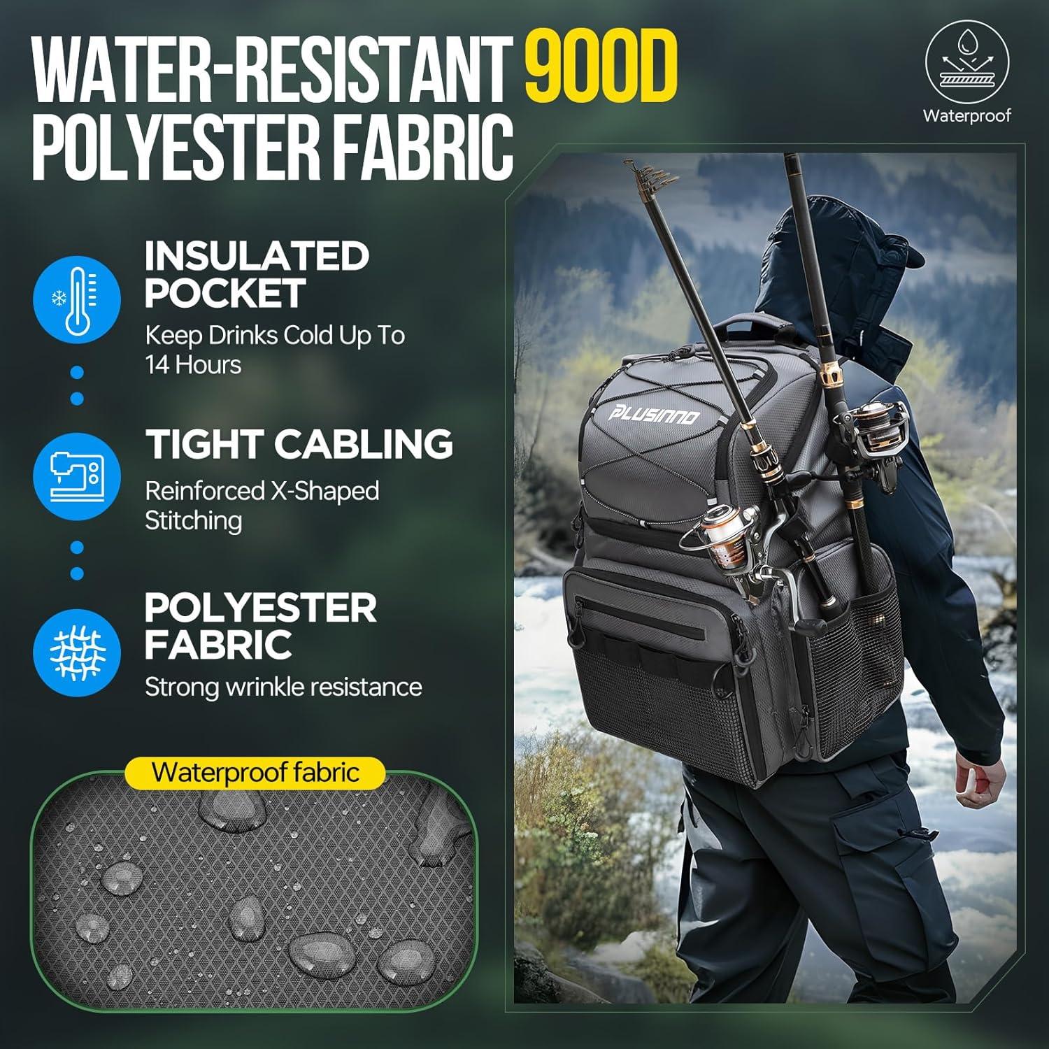 Mochila de Pesca PLUSINNO 45L con Enfriador y Soportes