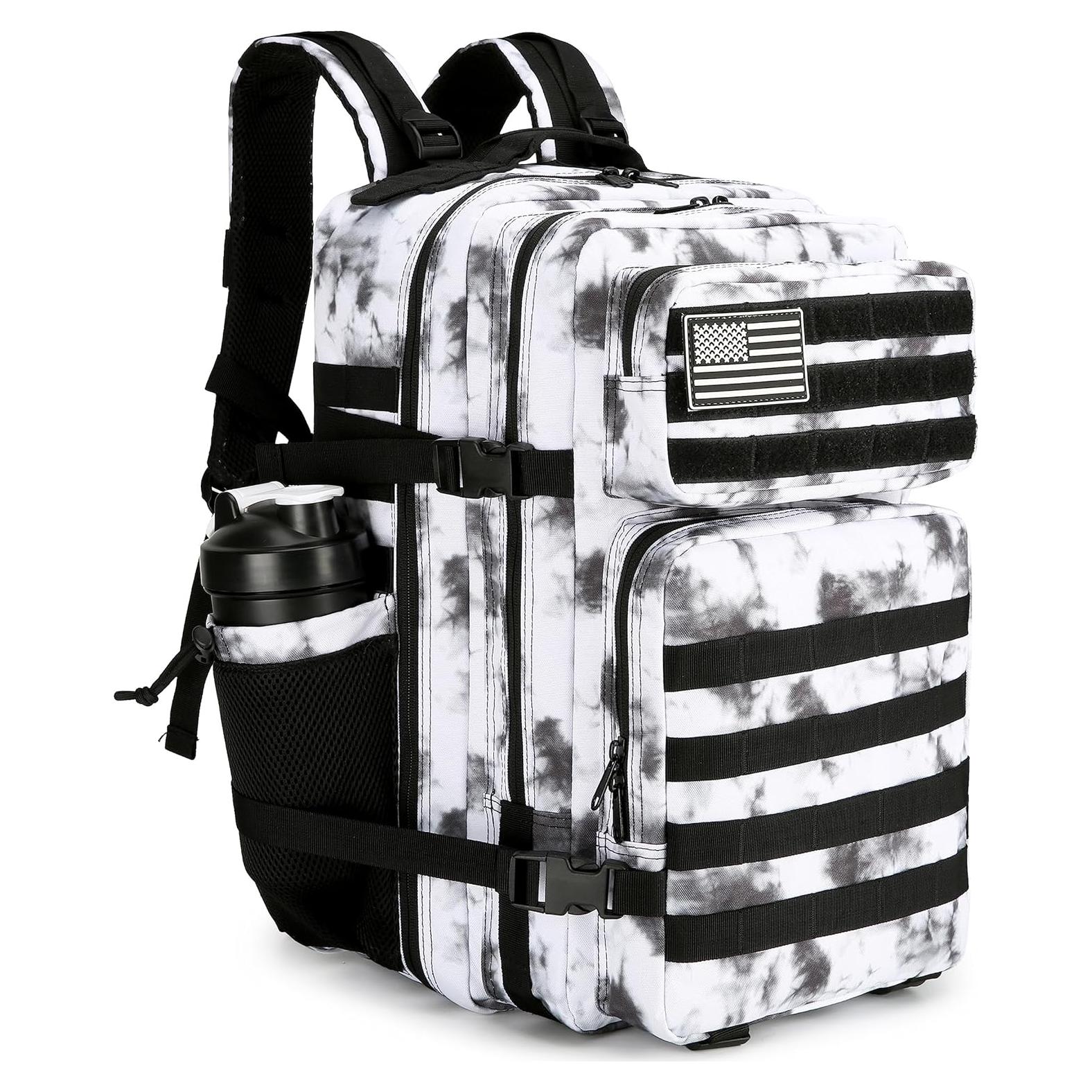 Mochila Táctica 45L Impermeable Oxford 900D Camo Negro y Blanco