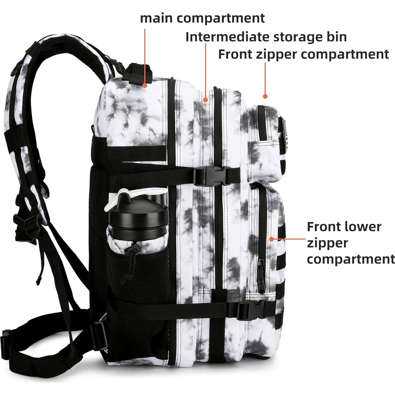 Mochila Táctica 45L Impermeable Oxford 900D Camo Negro y Blanco