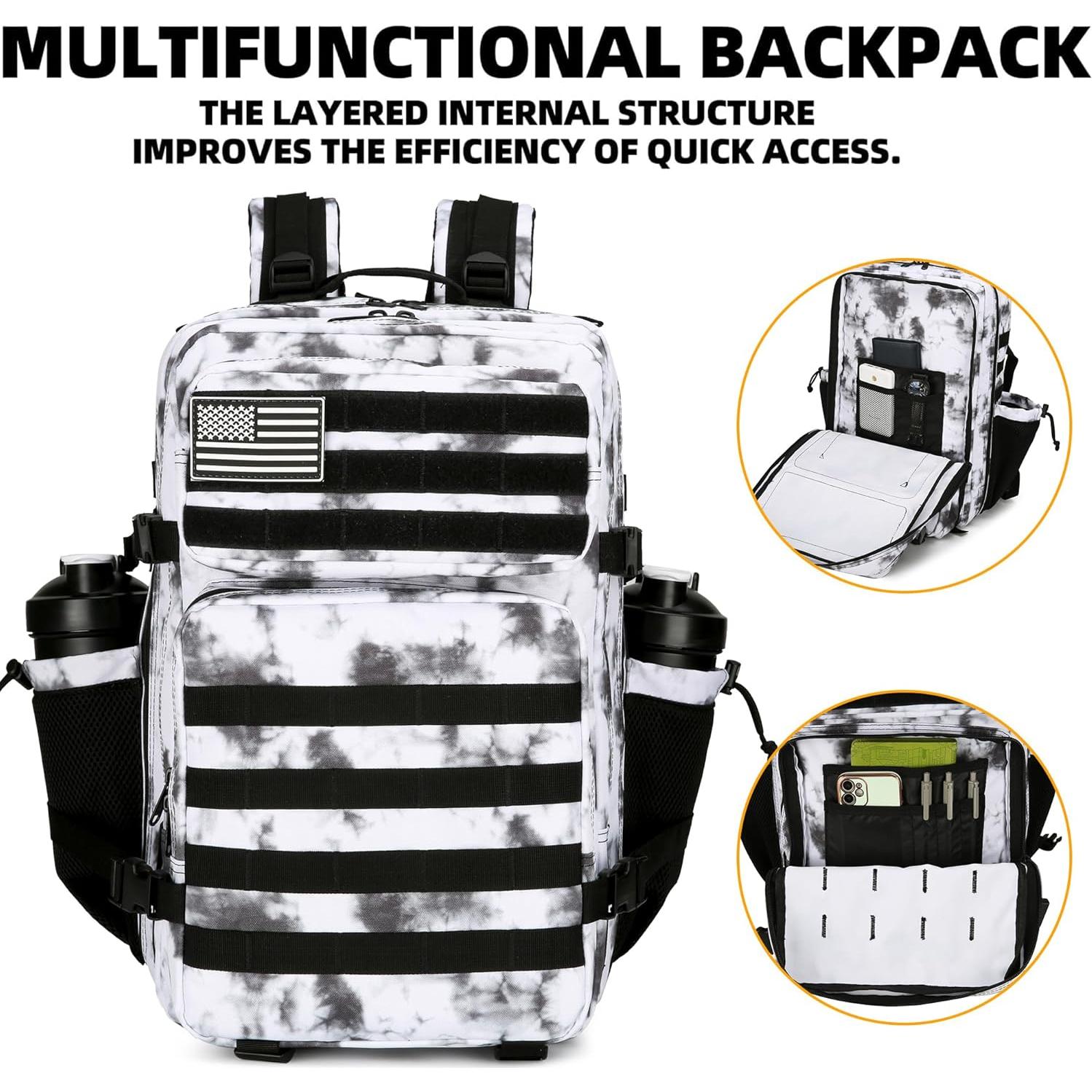 Mochila Táctica 45L Impermeable Oxford 900D Camo Negro y Blanco