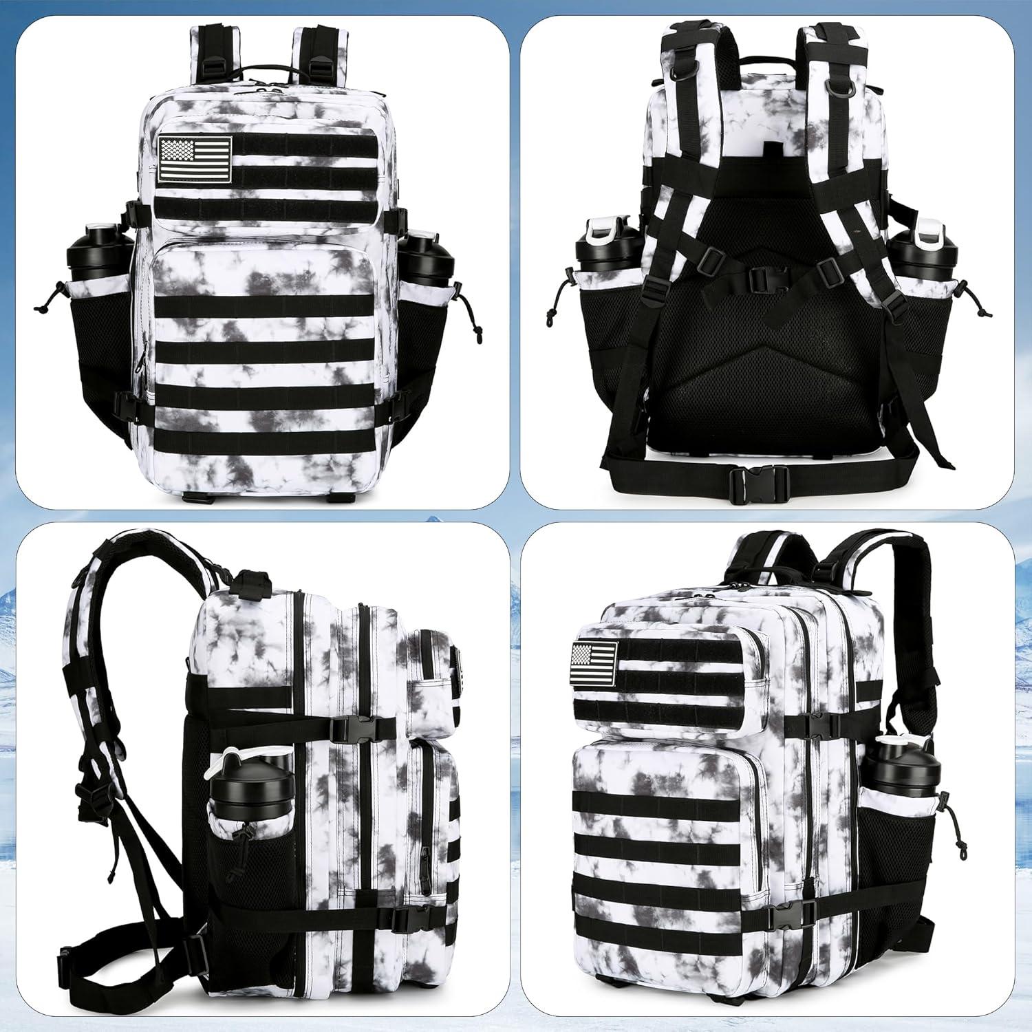 Mochila Táctica 45L Impermeable Oxford 900D Camo Negro y Blanco