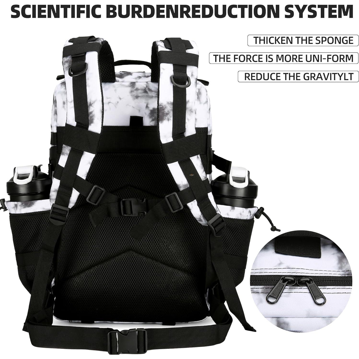 Mochila Táctica 45L Impermeable Oxford 900D Camo Negro y Blanco