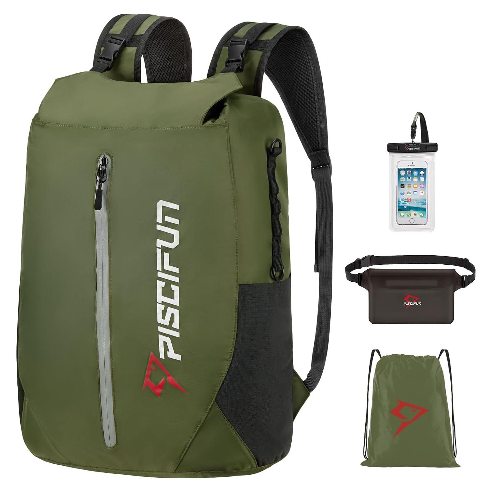 Mochila Impermeable Piscifun 10L Verde Militar para Kayak