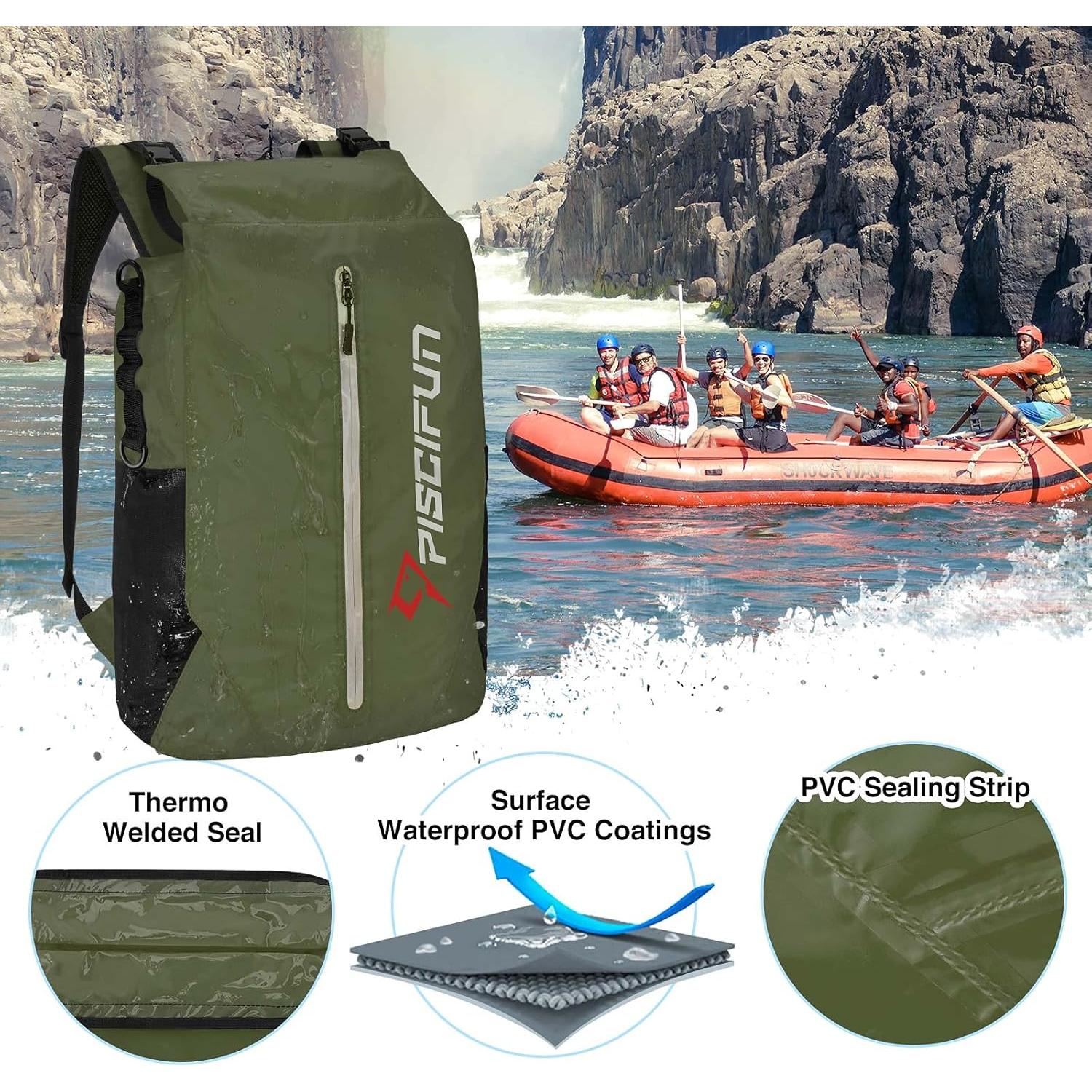 Mochila Impermeable Piscifun 10L Verde Militar para Kayak