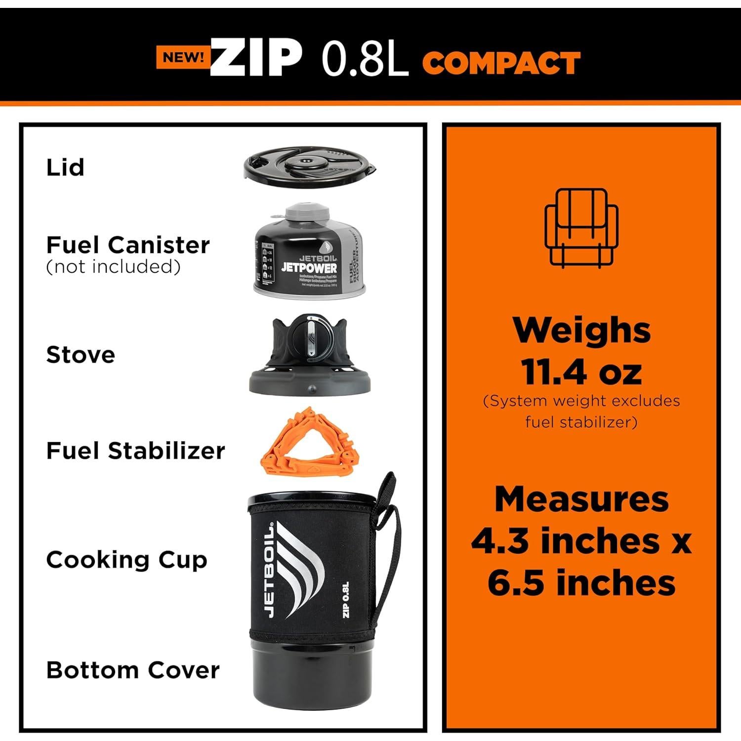 Estufa Portátil Jetboil Zip 0.8L para Camping y Senderismo